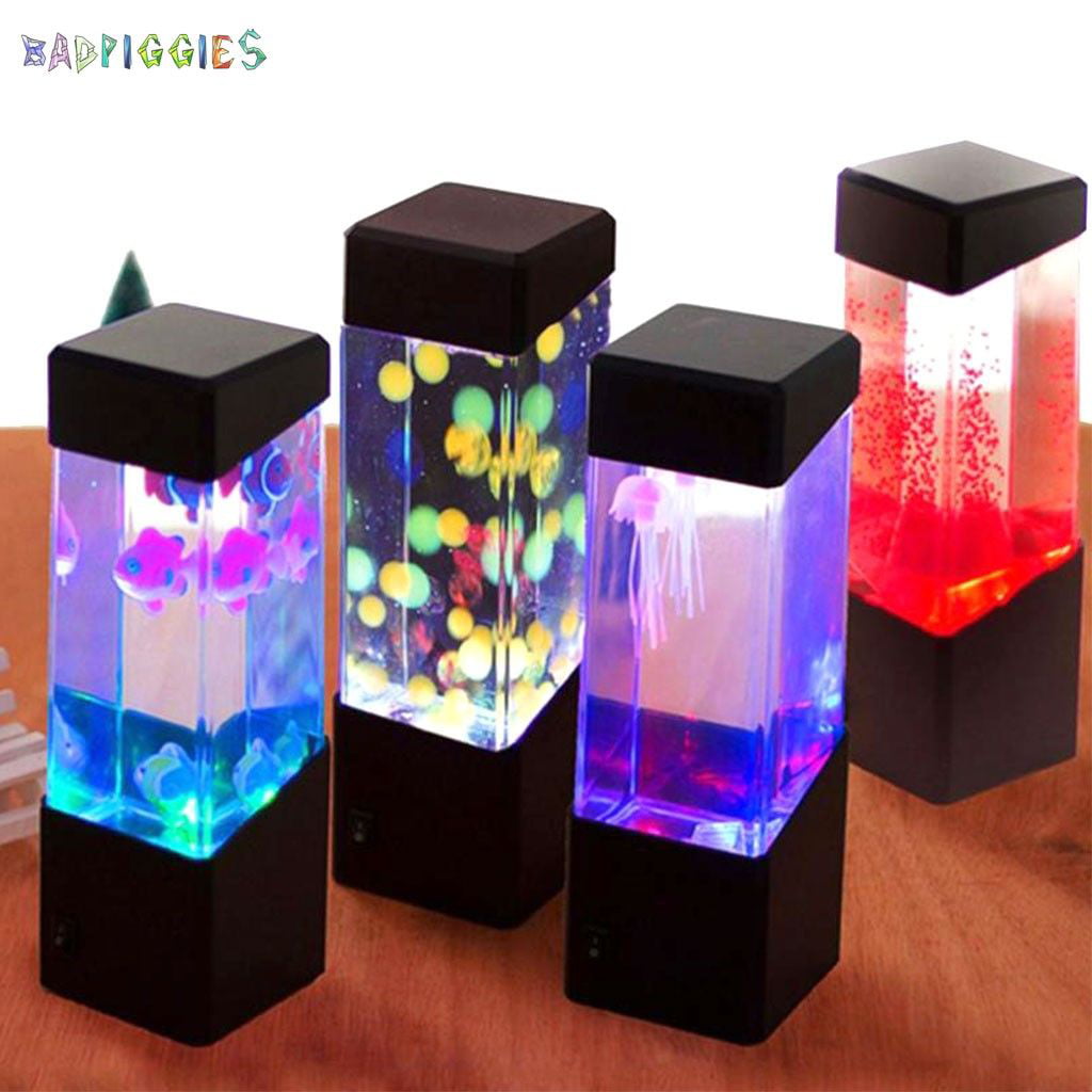 BadPiggies Led Jellyfish Tank Night Light Electric Variable Color Table Aquarium Lamp for Kids Gift