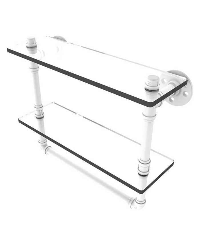 Allied Brass Pipeline Collection 16 Inch Double Glass Shelf with Towel Bar
