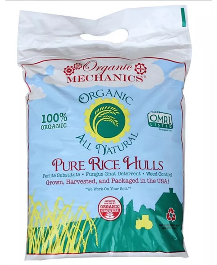 ORGANIC MECHANICS Pure Rice Hulls Perlite Substitute Soil Amendment， Potting Soil， 8 Quart Bag