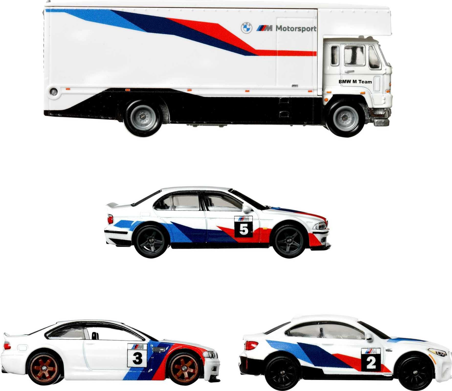 Hot Wheels Premium Collect Display Sets with 3 1:64 Scale Die-Cast Cars and 1 Team Transport Vehicle， Collectors’ Favorites