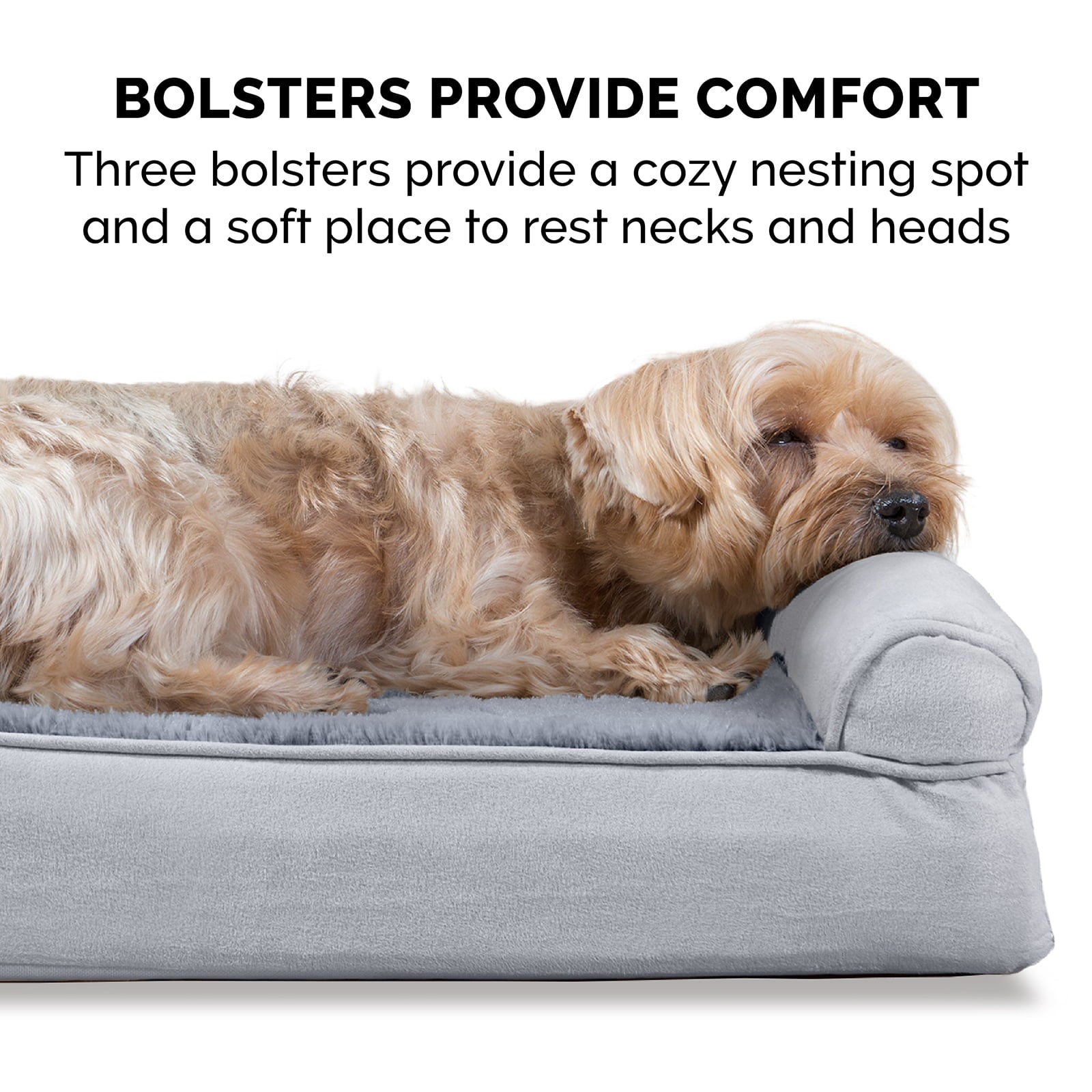 FurHaven Pet Products | Cooling Gel Foam Plush and Suede Sofa Pet Bed for Dogs and Cats， Gray， Medium