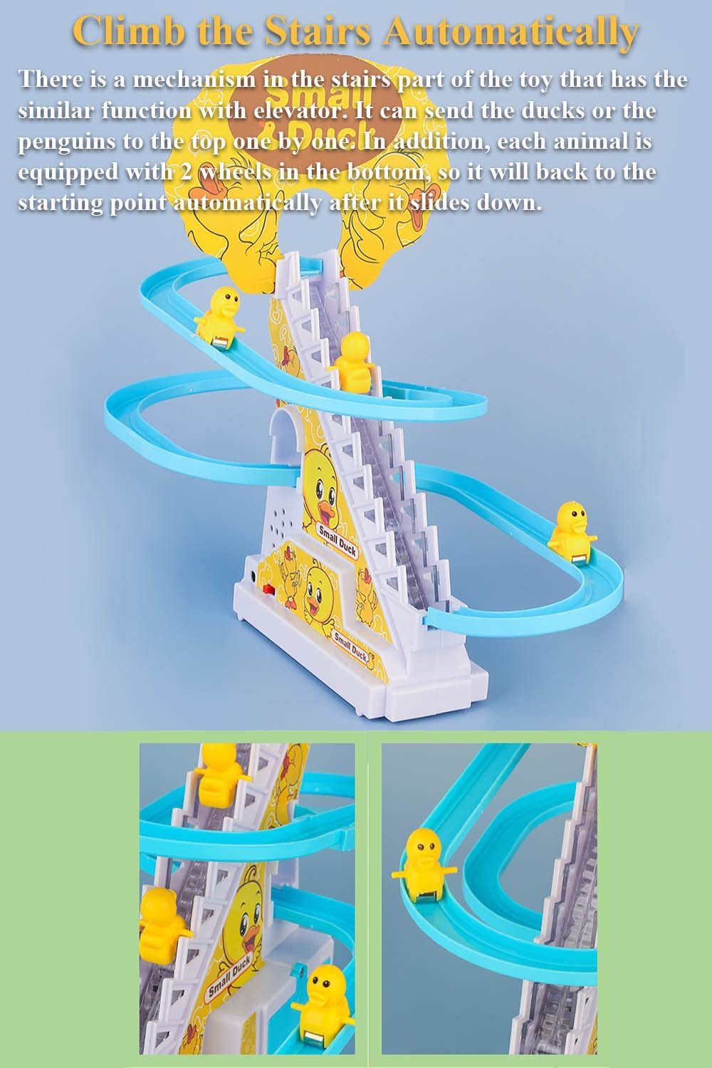 YINYUE Music Slide Toy Set， Funny Automatic Stair-Climbing Toy， Ducklings Track Set Slide Toy