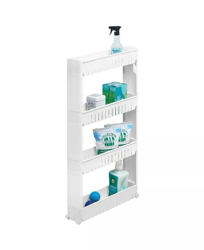 mDesign Portable Rolling Laundry Utility Cart Organizer with 4 Shelves
