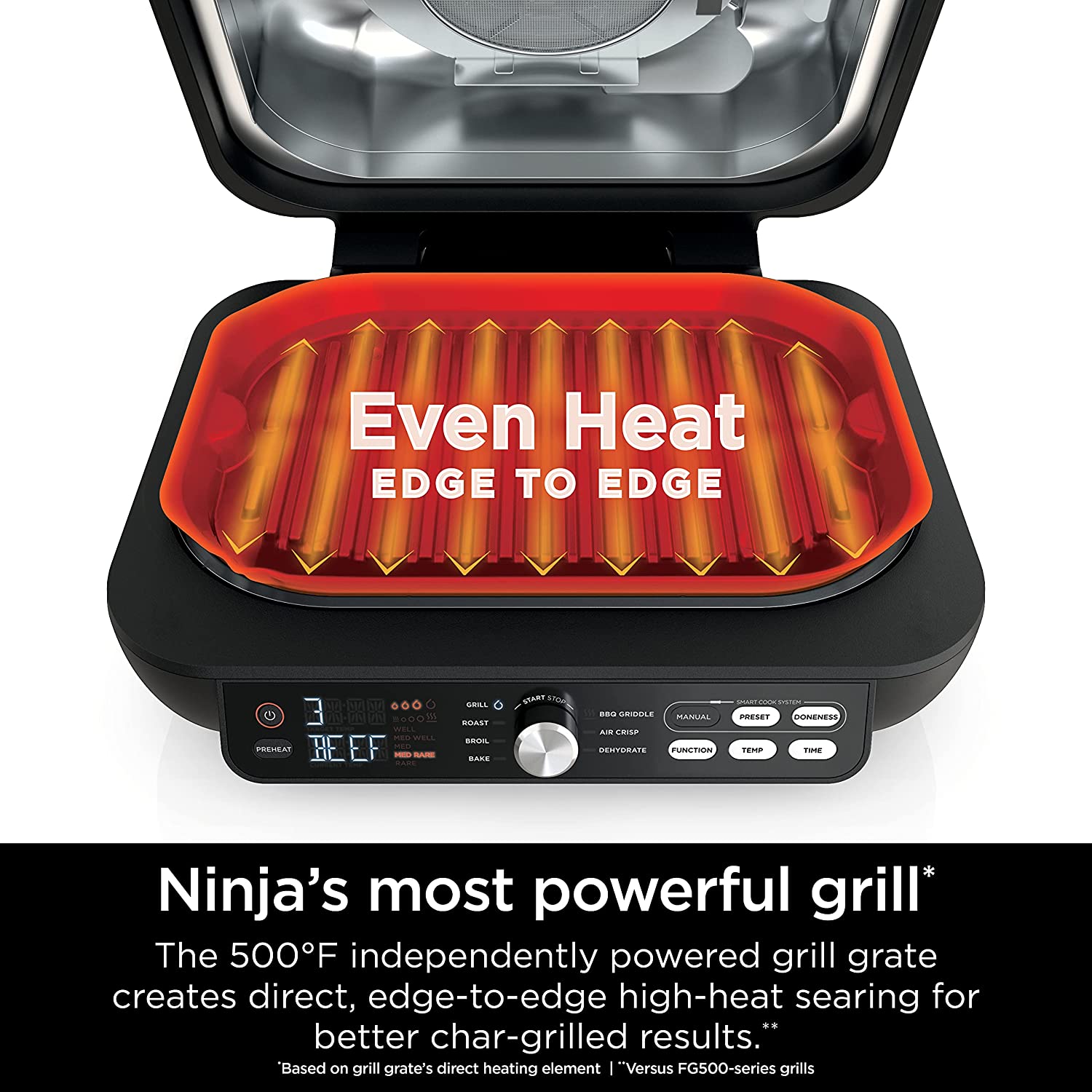 Restored Ninja IG651 Foodi Smart XL Pro 7in1 Indoor Grill/Griddle Combo， with Griddle， Air Fry， Dehydrate and More， Pro Power Grate， Flat Top Griddle， Crisper， Smart Thermometer， Black (Refurbished)