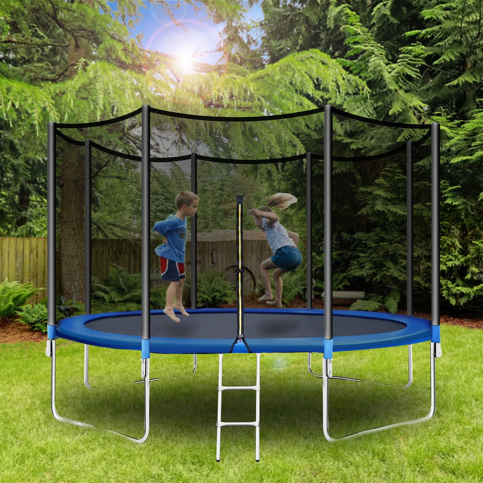 Polar Aurora 12Ft Outdoor Backyard Trampoline for Kids Adults Family Happy Time with Safety Enclosure Net， Non-Slip Ladder，Spring Pad Combo Bounce Jump Recreational Trampoline