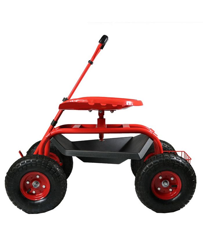 Sunnydaze Decor Steel Rolling Garden Cart with Swivel Steering Basket - Red
