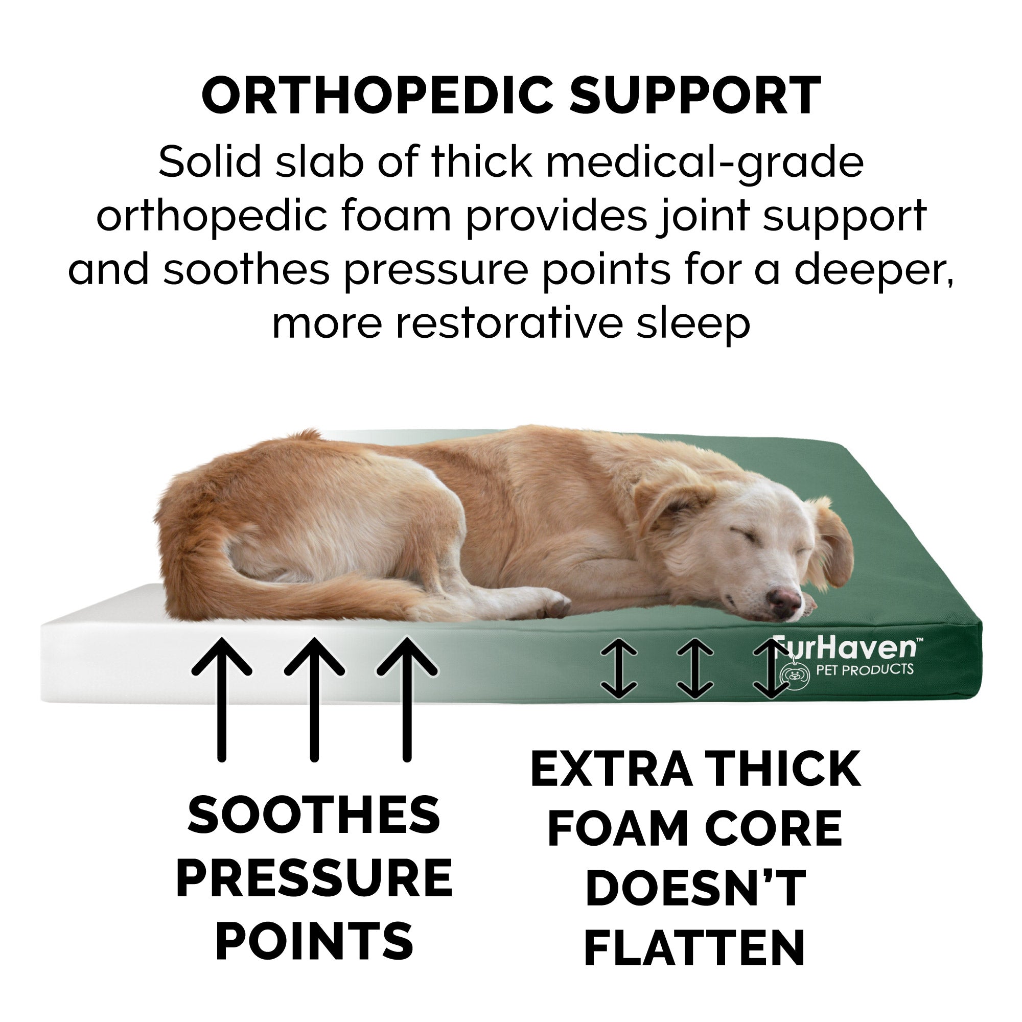 FurHaven Pet Products Dog Bed， Deluxe Full Support Orthopedic Oxford Indoor/Outdoor Water-Resistant Pet Bed for Dogs and Cats， Forest， Medium