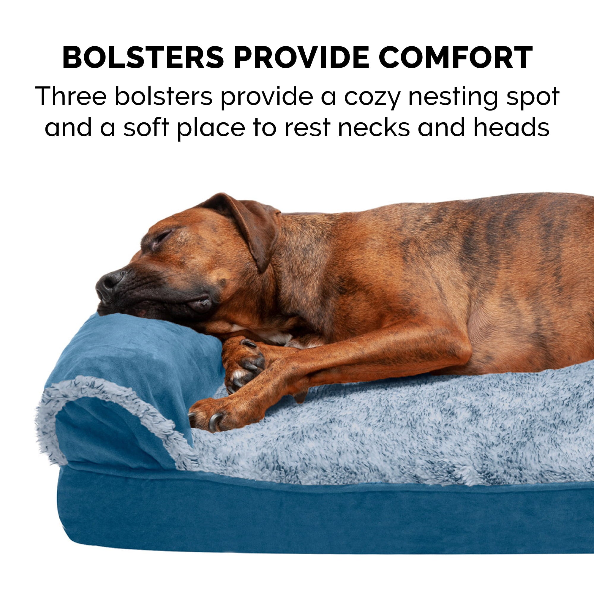 FurHaven Pet Products | Cooling Gel Memory Foam Orthopedic Two-Tone Faux Fur and Suede Sofa-Style Couch Pet Bed for Dogs and Cats， Marine Blue， Large