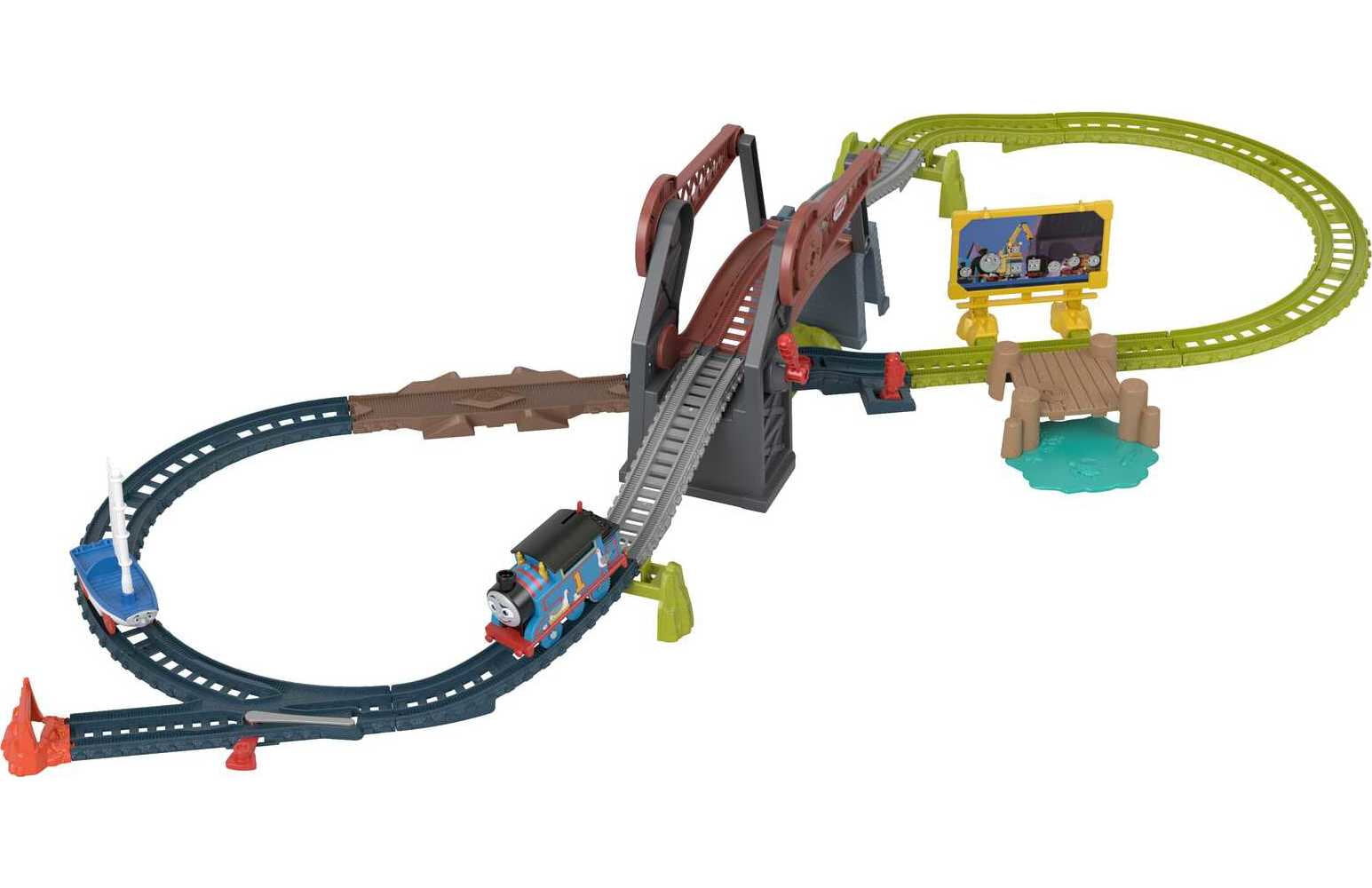 Thomas and Friends Bridge Lift Thomas and Skiff Toy Train Set with Motorized Engine and Boat