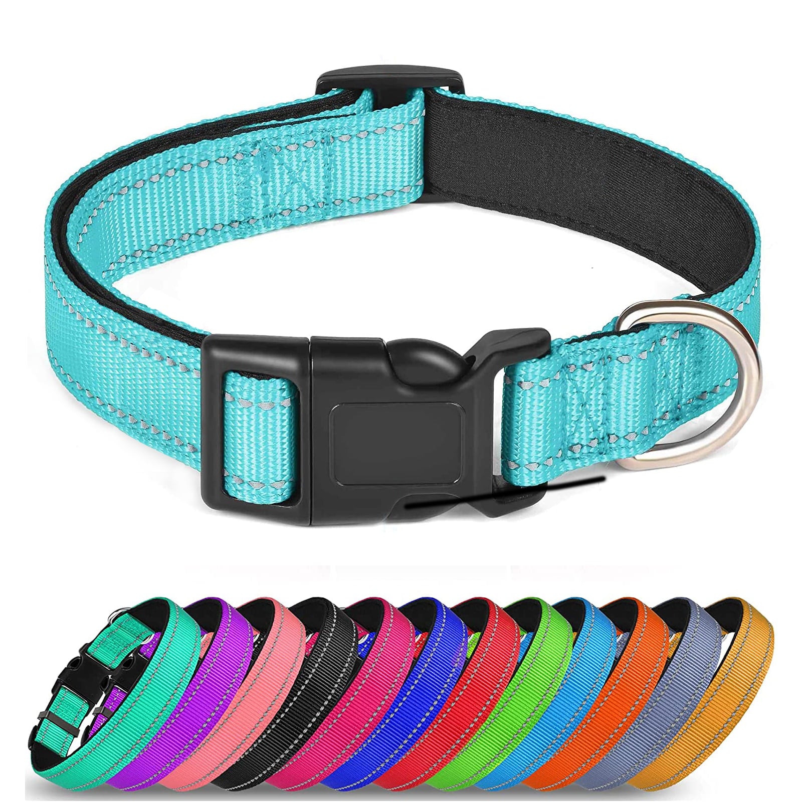 Reflective Dog Collar Soft Neoprene Padded Breathable Nylon Pet Collar Adjustable for Small Medium Large Extra Large Dogs