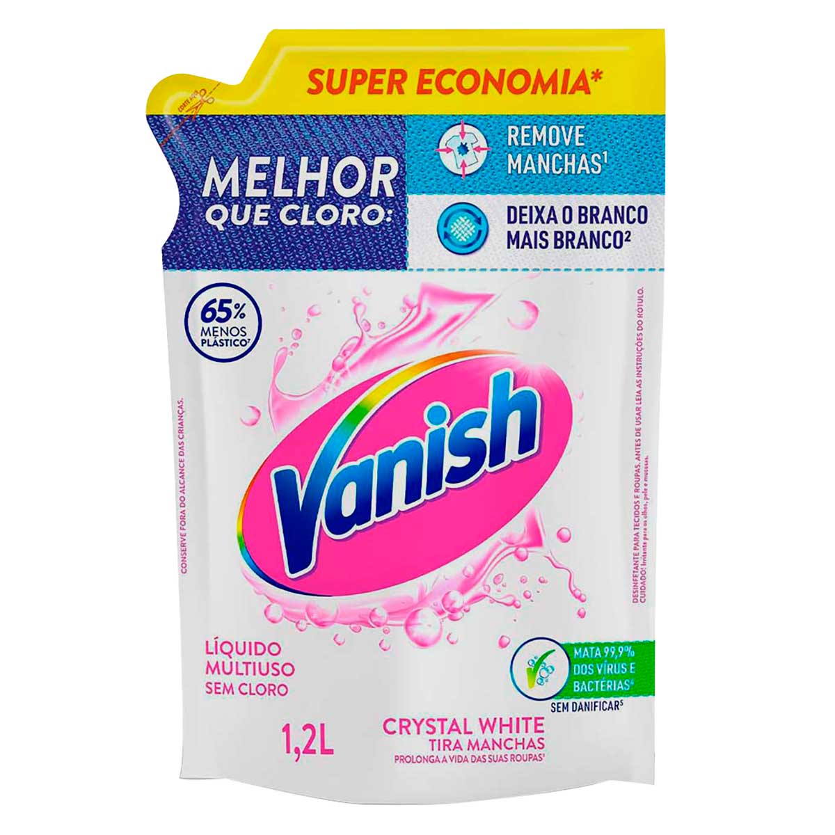 Tira Manchas Vanish Liquido Crystal White para roupas brancas Embalagem Economica 1,2L