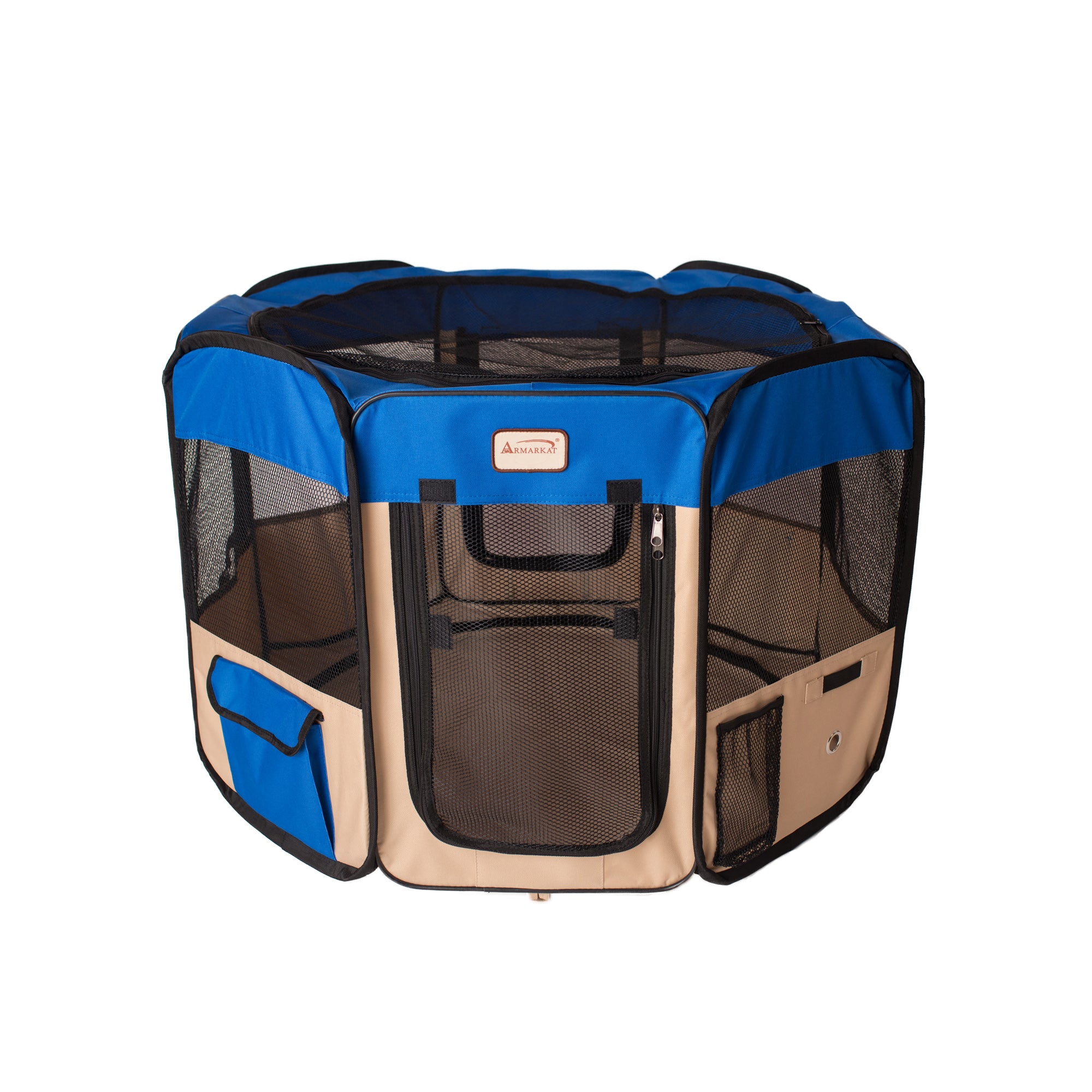 Armarkat Model PP001B-M Portable Pet Playpen in Blue and Beige Combo