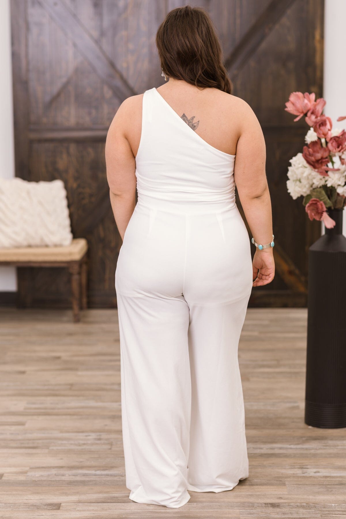 Off White One Shoulder Jumpsuit