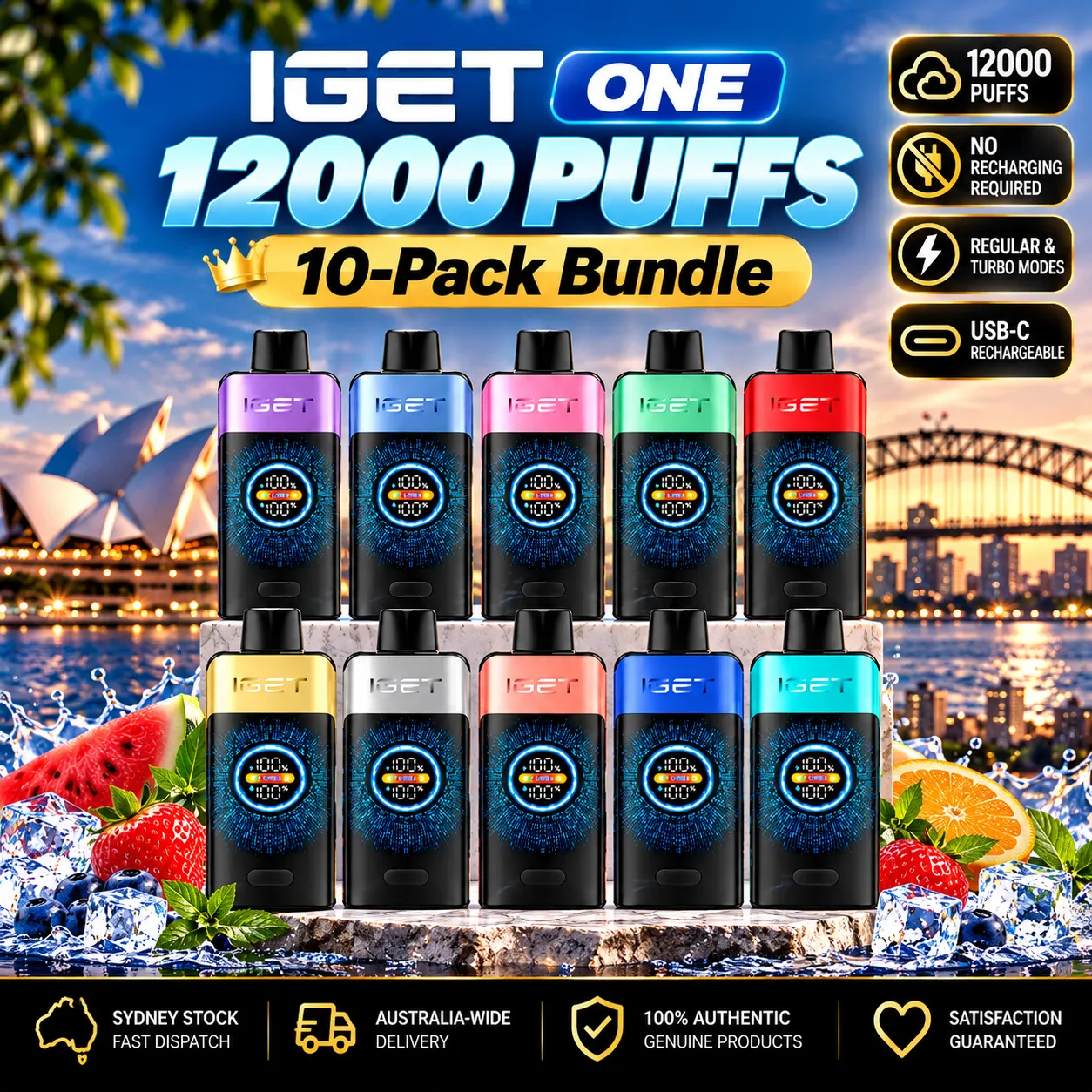 🇦🇺🔥 ONLY AU$599.99 (Was AU$750) | IGET ONE 12,000 Puffs – 10-Pack Bundle 💨 | Save AU$150.01 ⚡ | 📦 Sydney Stock 🚚