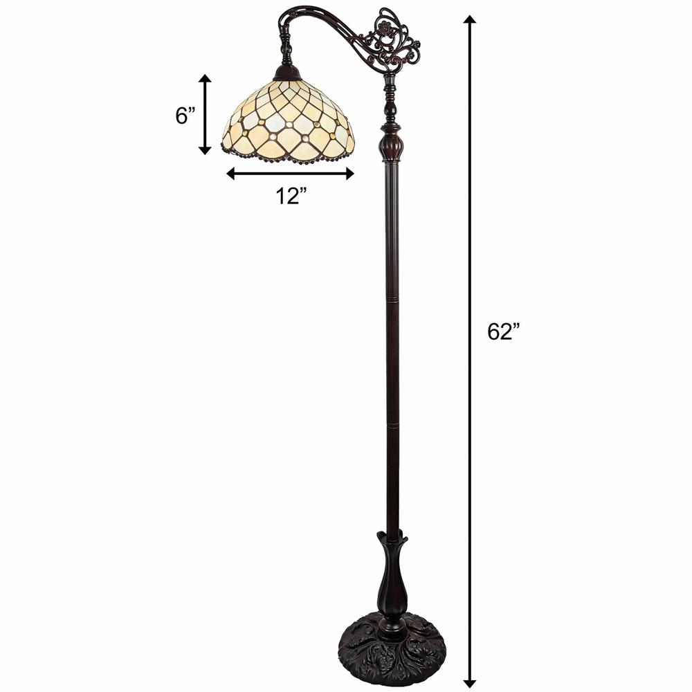 HomeRoots 478081 62 in. Traditional Shaped Floor Lamp with White Stained Glass Bowl Shade, Brown