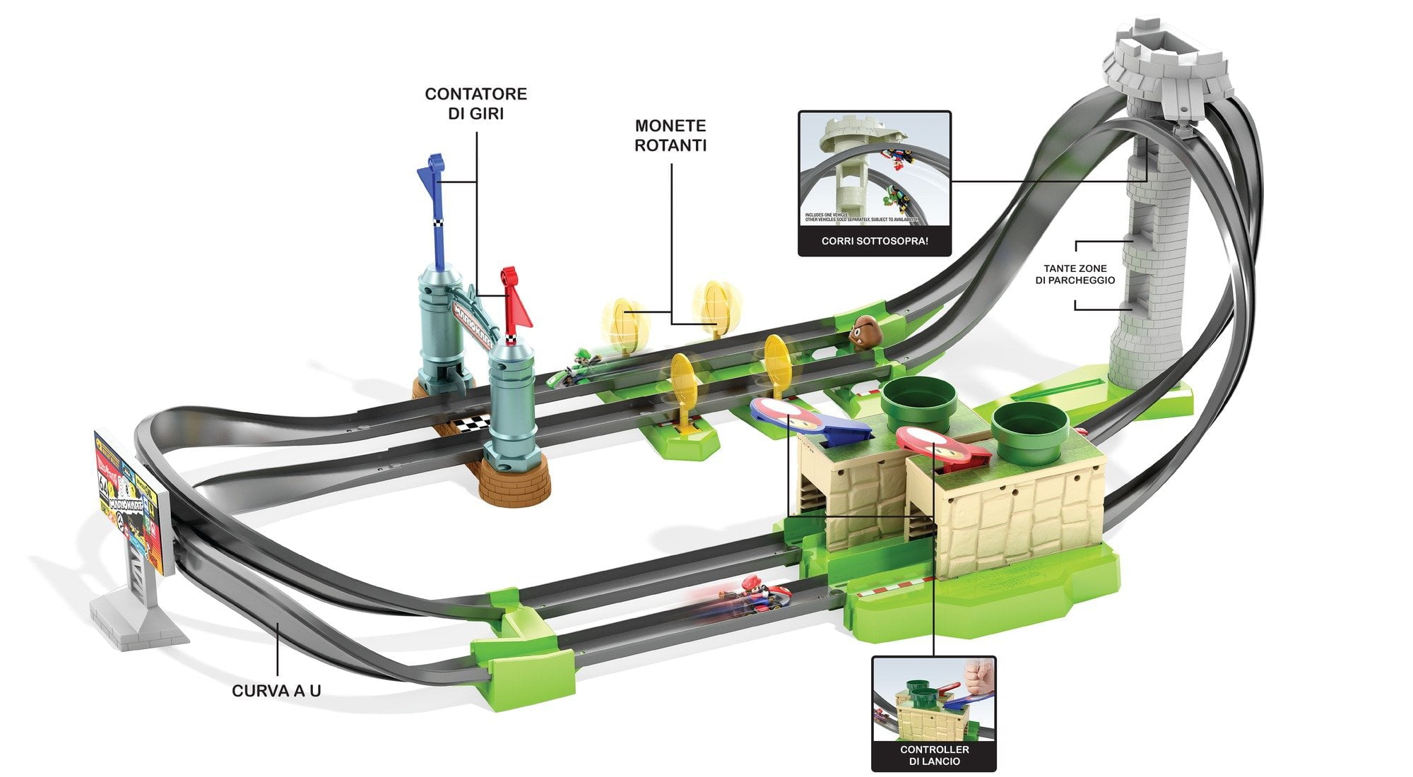 Hot Wheels Mario Kart Circuit Lite Track Set With 1:64 Scale Die-Cast Kart Vehicle