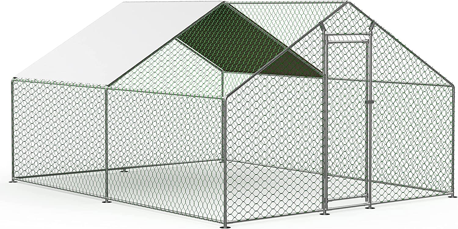 Large Chicken Coop Metal Chicken Runs for Yard， 10' Walk in Chicken Coop Cage Chicken Pen Poultry Cage with Waterproof and Anti-UV Cover Heavy Duty Rabbit Hutch Duck Cage for Outdoor， Backyard and Farm