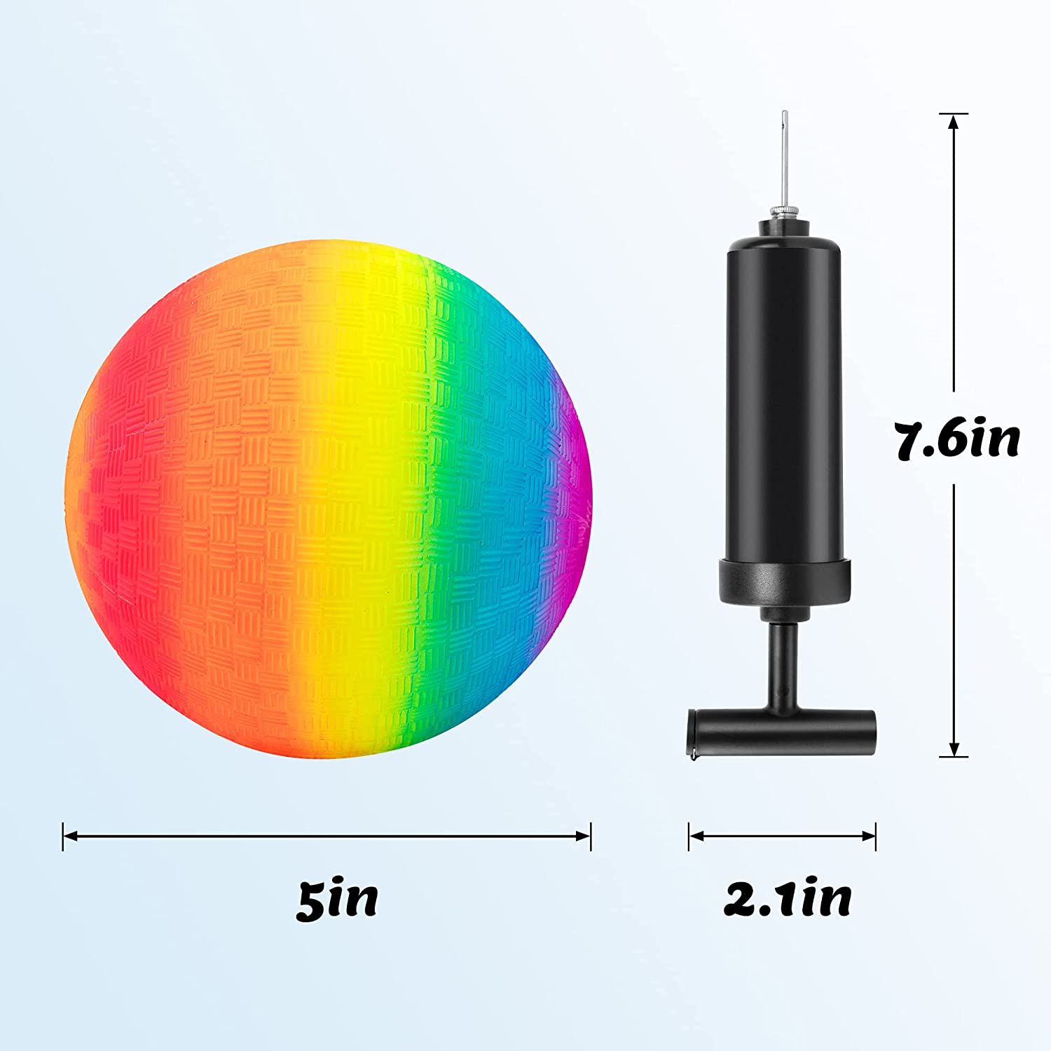 Homotte 6 Pcs Rainbow Playground Balls for Kids， 5 Inch Kickball Dodgeball Handball Set for Indoor and Outdoor Activities with Hand Pump