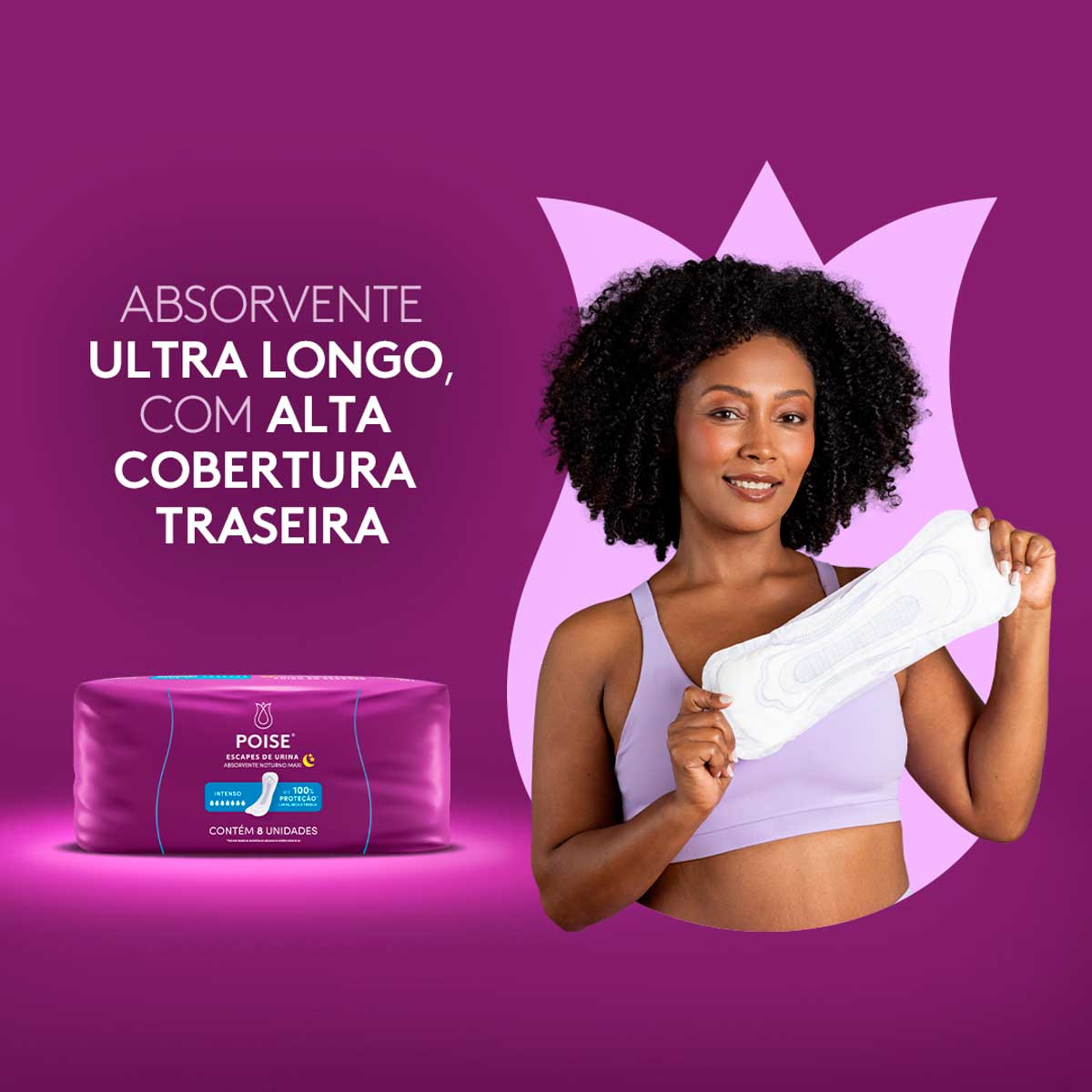 Absorvente sem Abas para Escapes de Urina Poise Noturno Maxi 8 Unidades