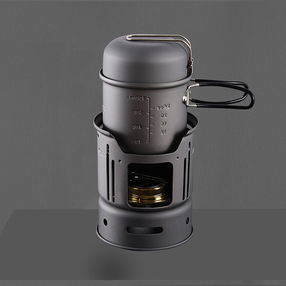 Alocs Aluminum Alloy Camping Stoves Kit Charcoal Wood Burners Portable Picnic BBQ Furnace Windproof Warm Heaters Outdoor Cooking Furnace Bowl Pot Accessory Set