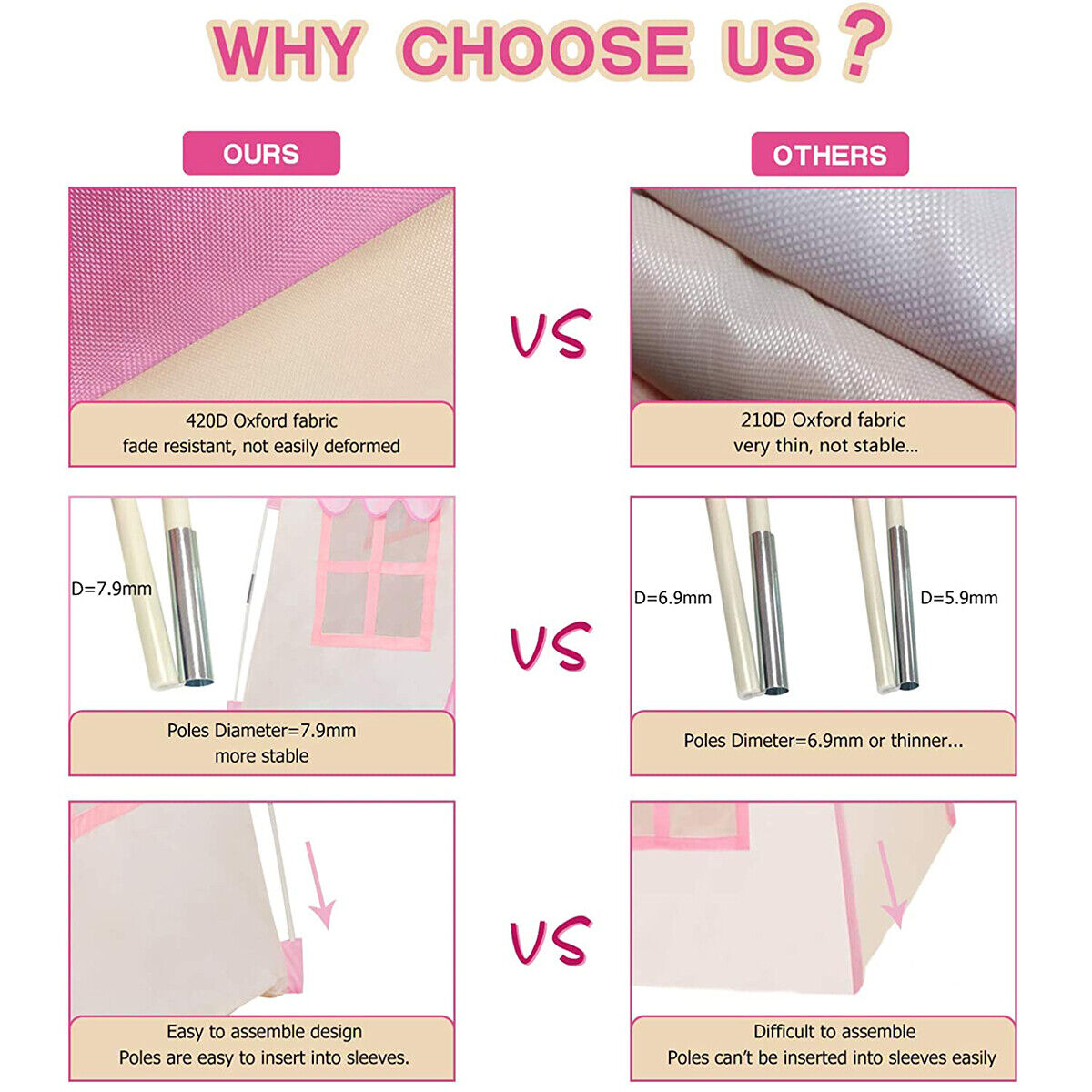 Playhouse Tent for Girls with Lights,Kids Castle Play Tent with Star Lights Toy for Children Indoor and Outdoor Games,420D Thick Oxford Fabric Pink Castle