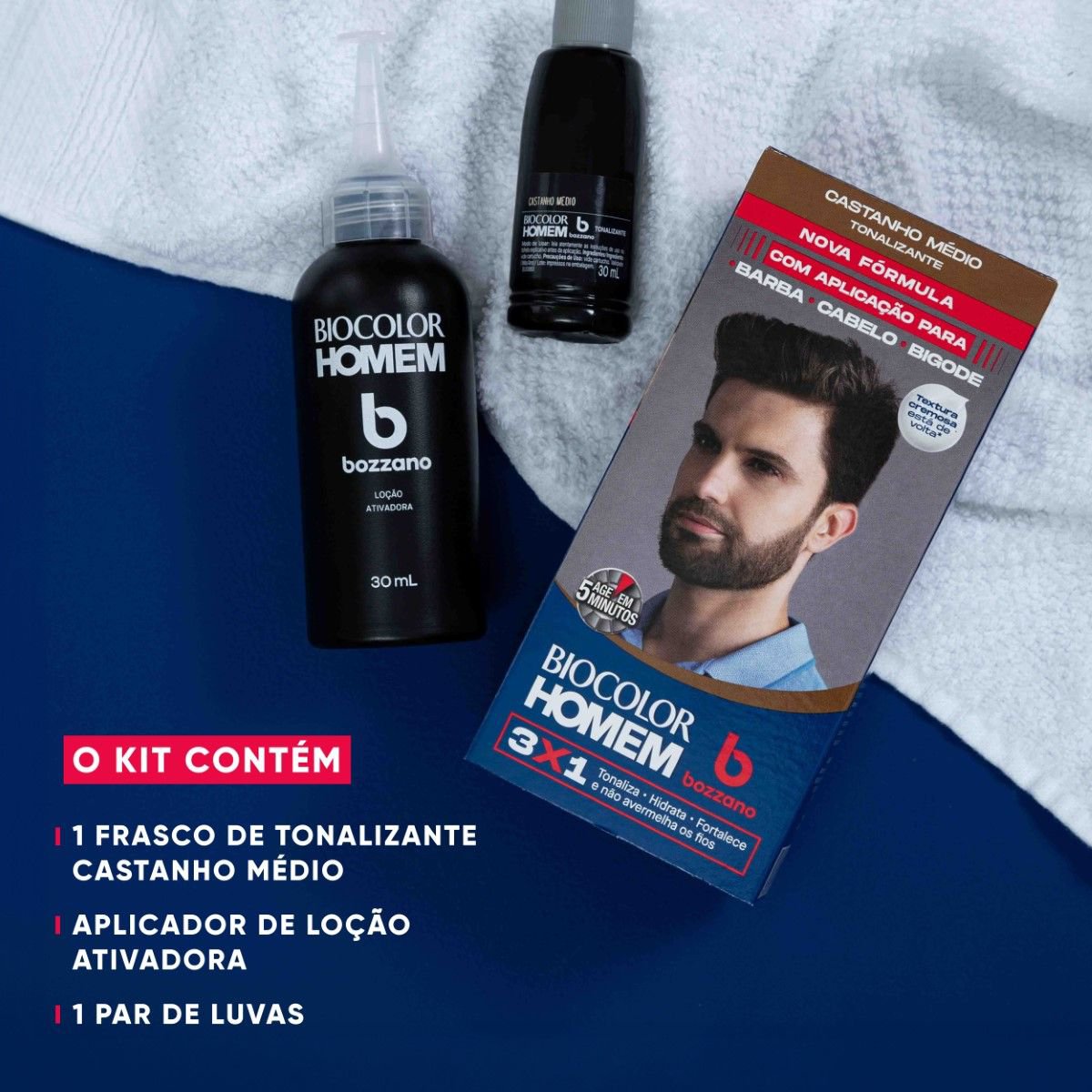 Tonalizante de Cabelo Masculino Biocolor Homem Bozzano Castanho Medio