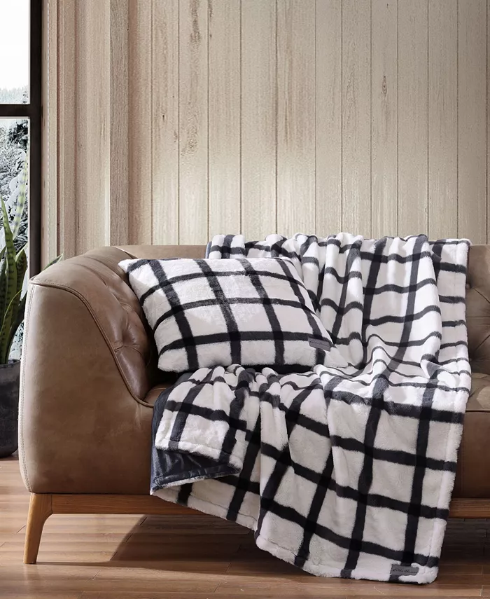 Eddie Bauer Plaid Faux Fur Throw， 50