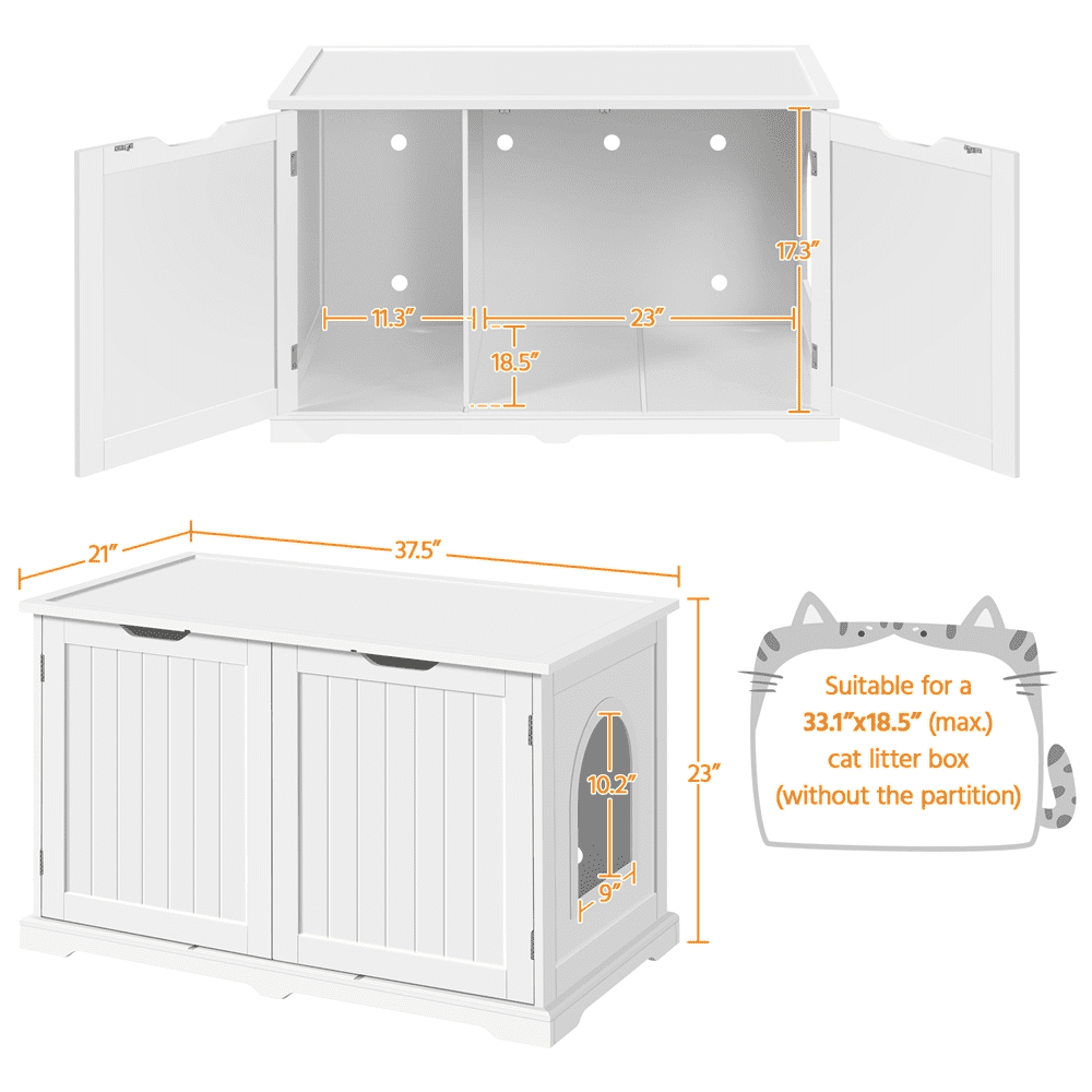 Topeakmart Wooden Cat Litter Box Enclosure with Partition Wall， White
