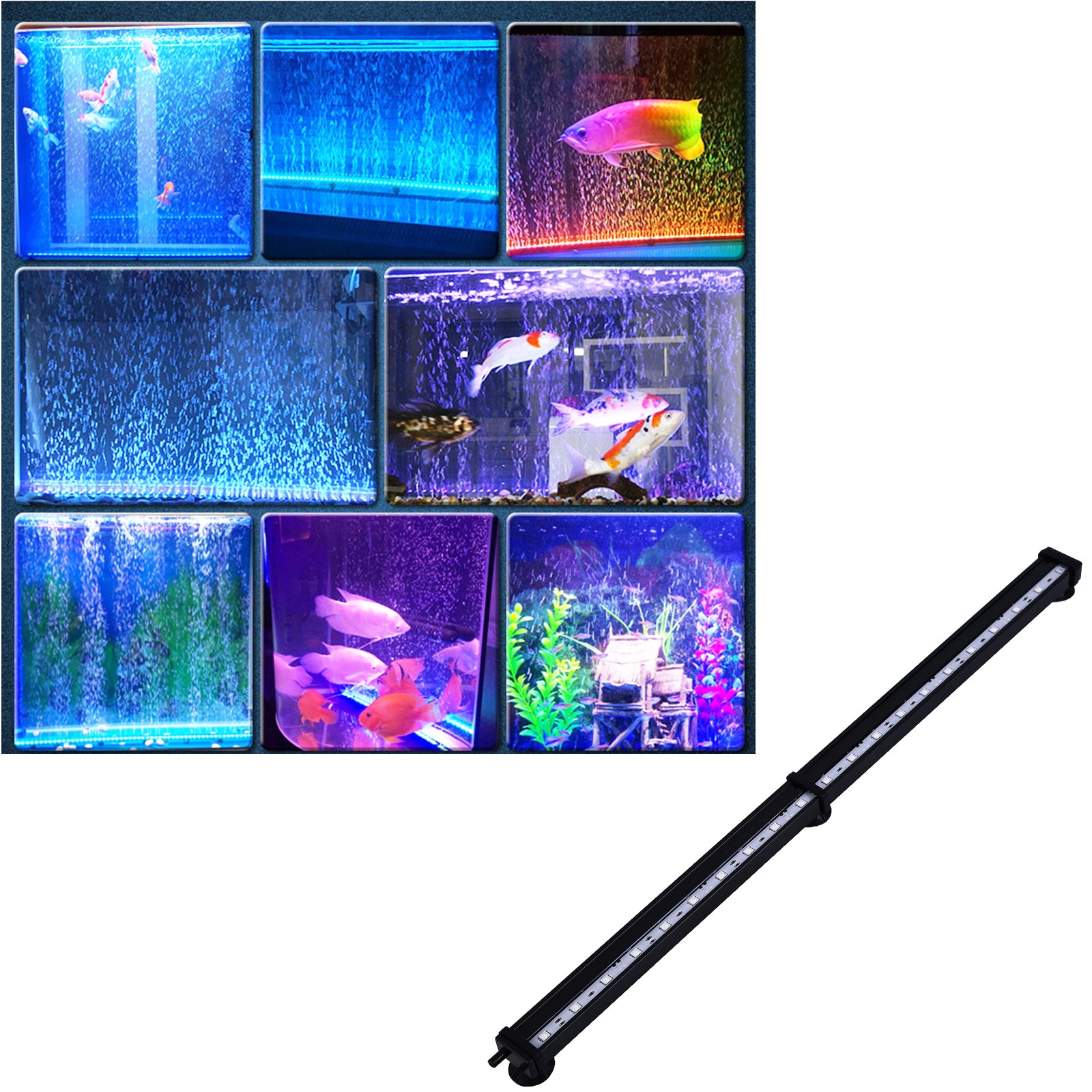 Ridgeyard Aquarium Air Bubble Lights RGB LED Submersible 16 Colors Fish Tank Light Bar with Remote Control 20.5