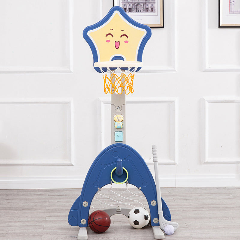 IMP Heavy Duty Adjustable Kids Basketball Hoop 5-in-1 Playset Multy Game Hoop， Darts， soccer and gold Hours of Fun Blue