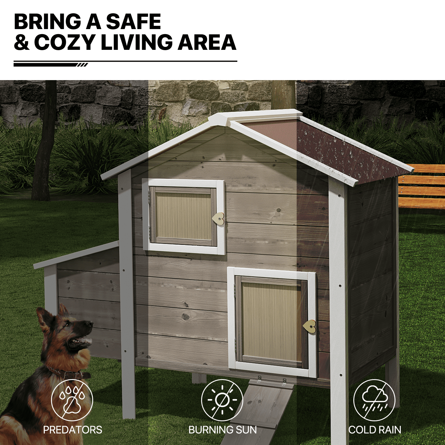 MoNiBloom Outdoor Chicken Coop with Nesting Box， Outdoor Hen House with Slide-Out Tray， Weatherproof Poultry Cage， Rabbit Hutch， Wood Duck House (Natural)