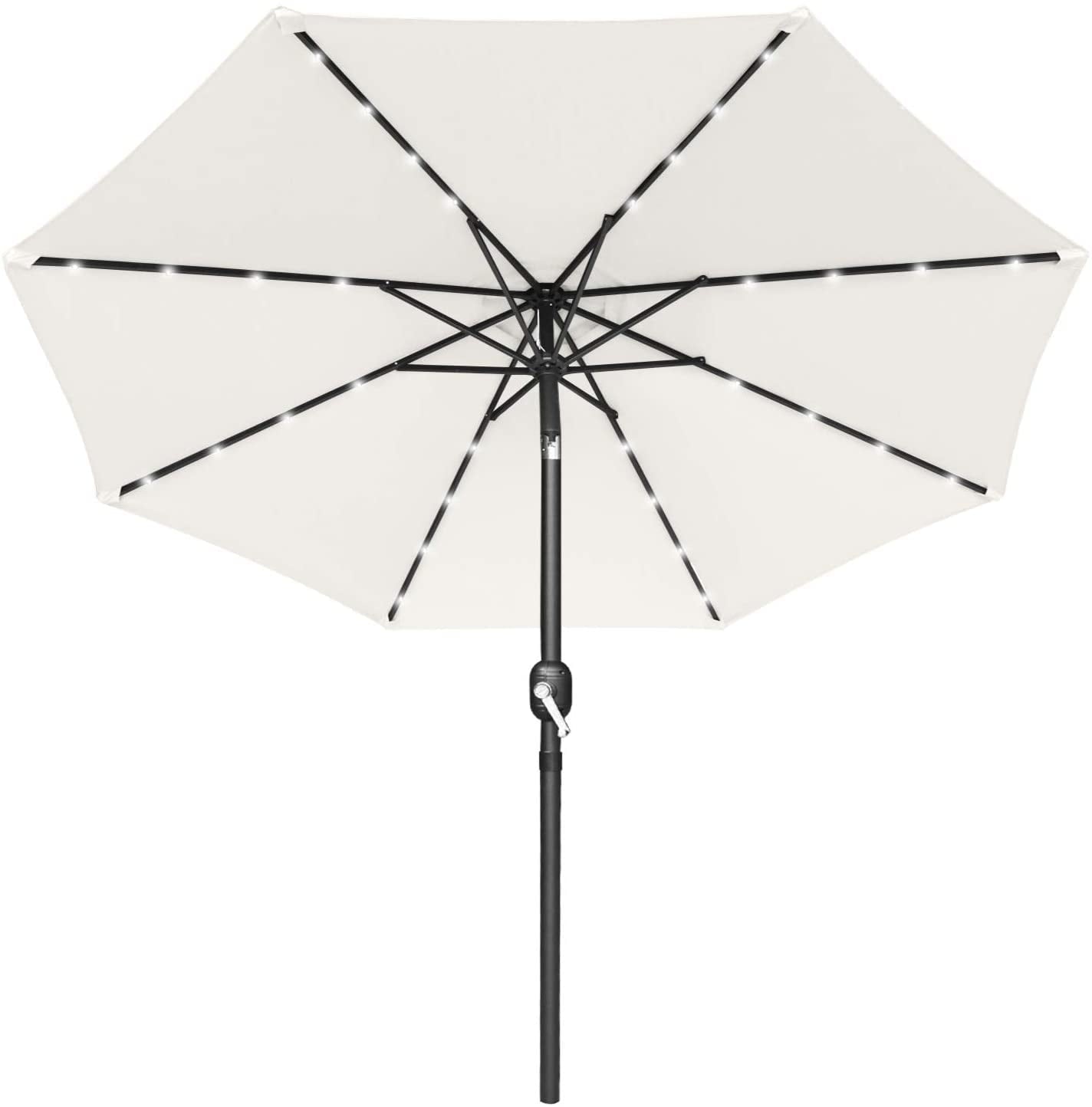 SUGIFT 10ft Solar Umbrella 32 LED Lighted Market Patio Umbrella, Cream