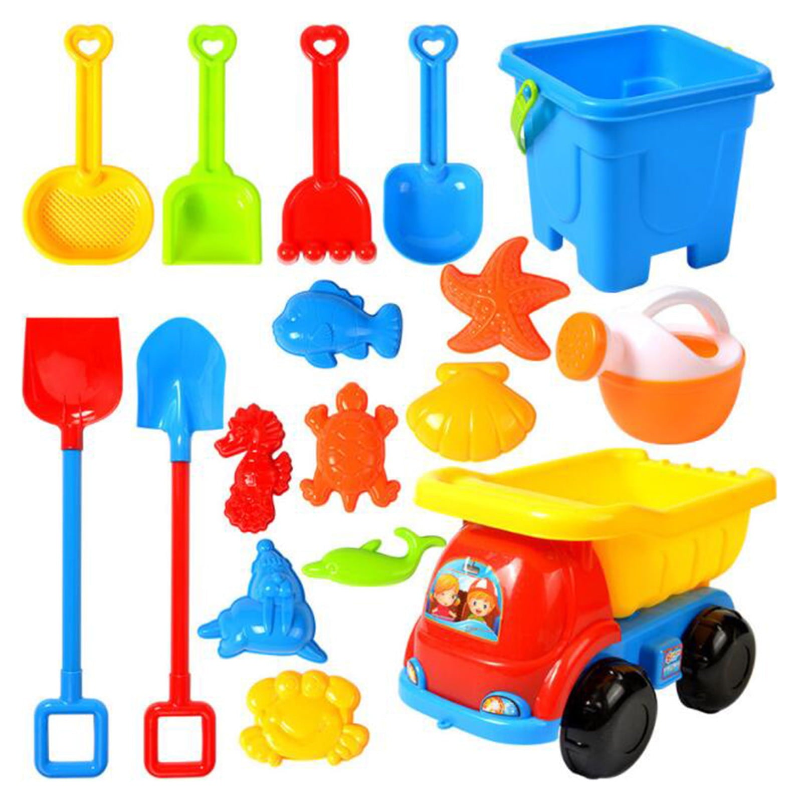 Fridja 17 Piece Beach Toy Set, Play Sandpit Toy Summer Outdoor Toy, Bucket, Shovels, Rakes, Watering Can, Molds