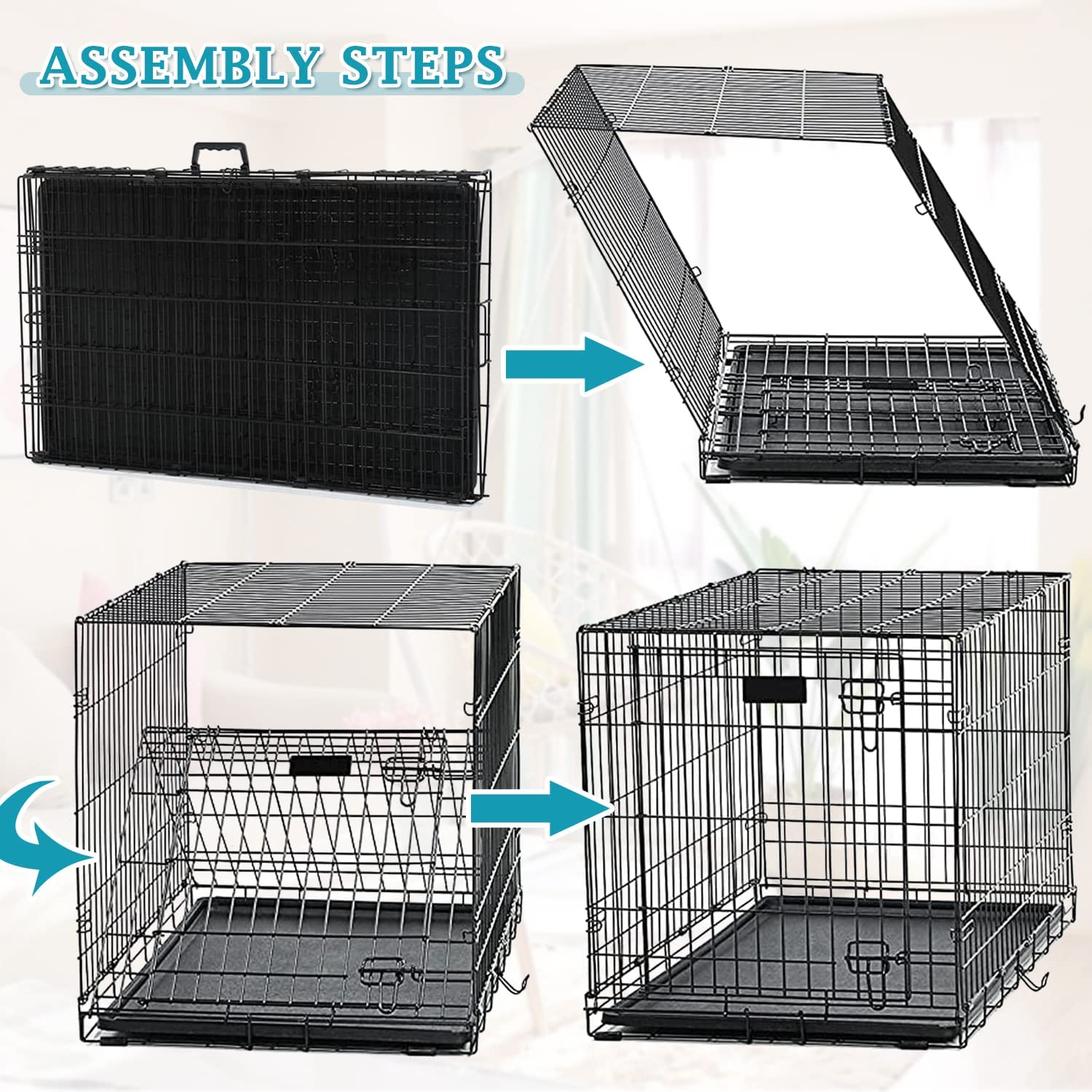 Dkelincs 42 inch Heavy Duty Dog Cage Foldable Dog Crate w/2 DoorsandDivider XL Dog Kennel w/Handle for Medium Puppy