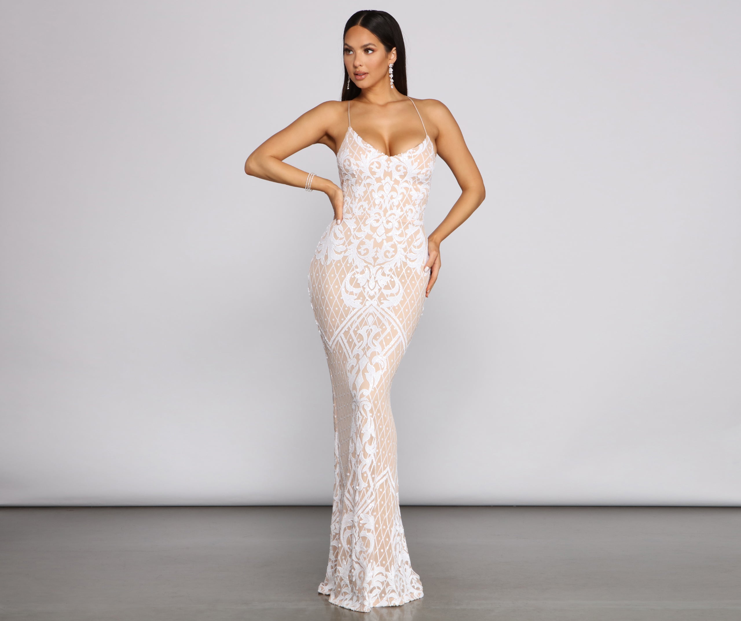 Blair Sequin Scroll Sleeveless Formal Dress