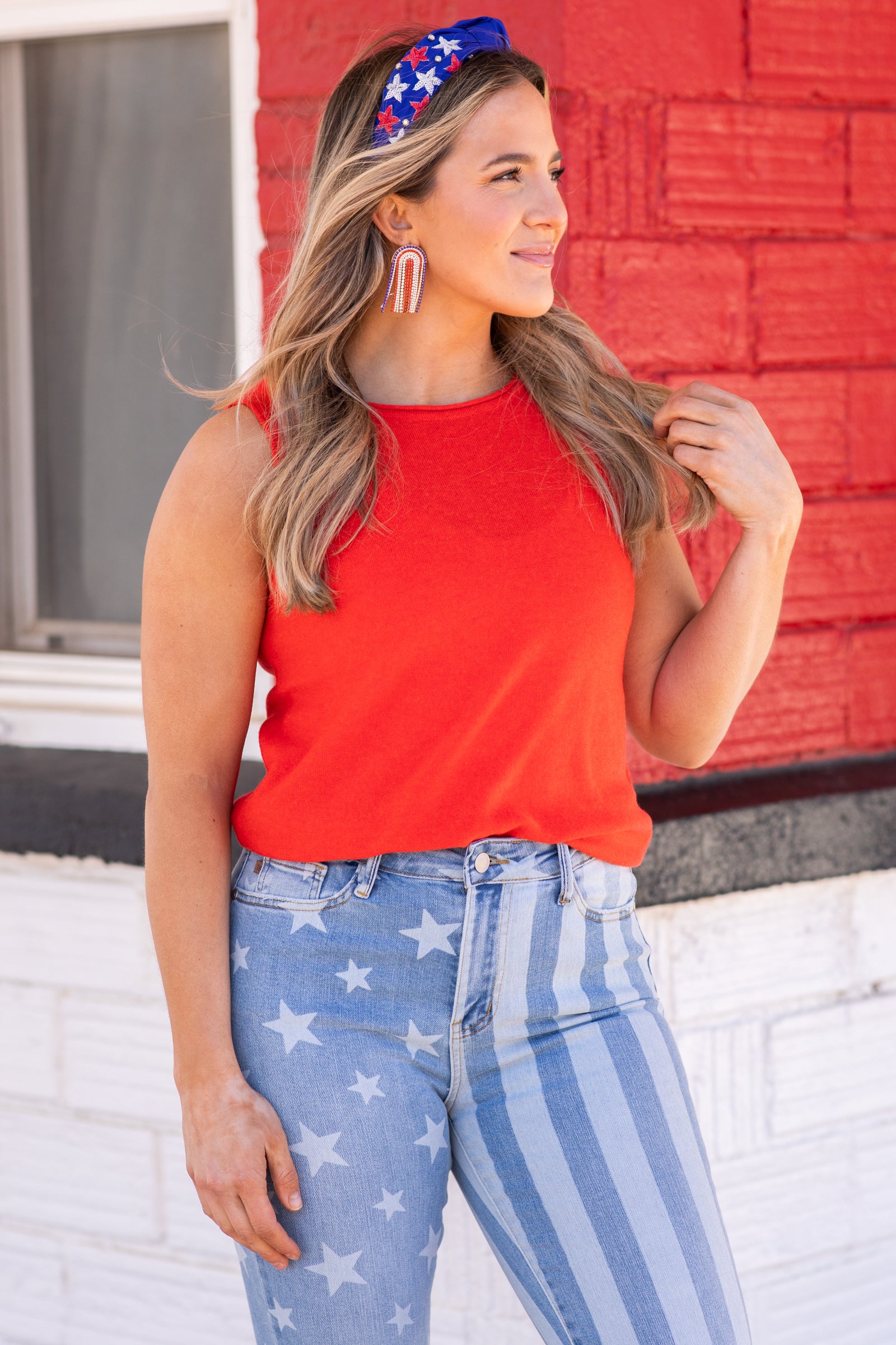 Red Basic Sleeveless Sweater Knit Tank