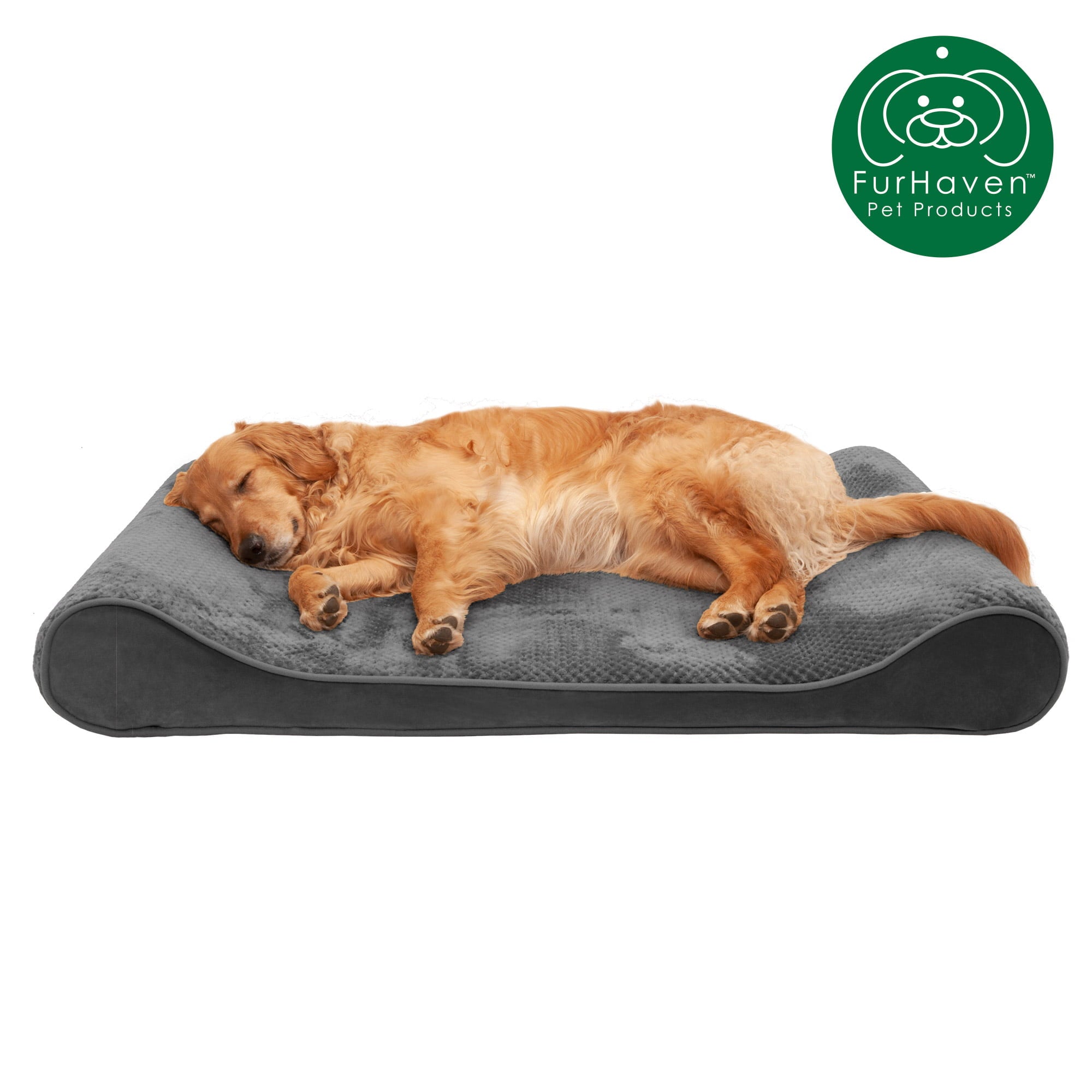 FurHaven | Cooling Gel Minky Plush and Velvet Luxe Lounger Pet Bed for Dogs and Cats， Gray， Jumbo