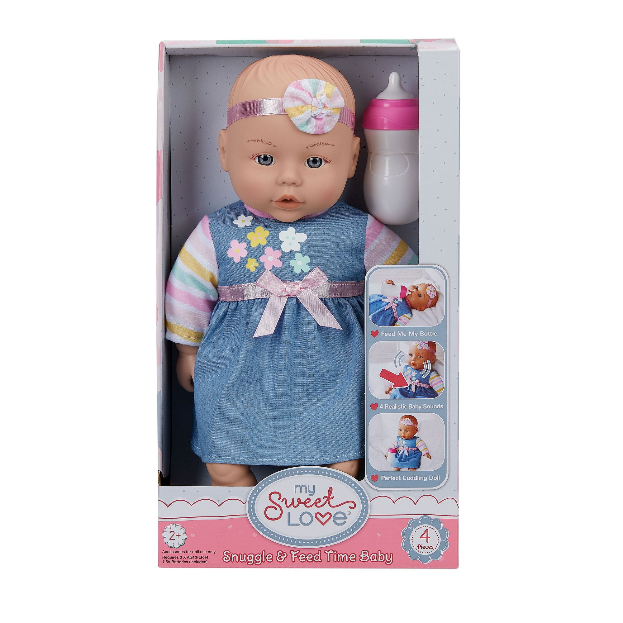 My Sweet Love Snuggle and Feed Time 12.5" Baby Doll, Light Skin Tone, Blue Outfit