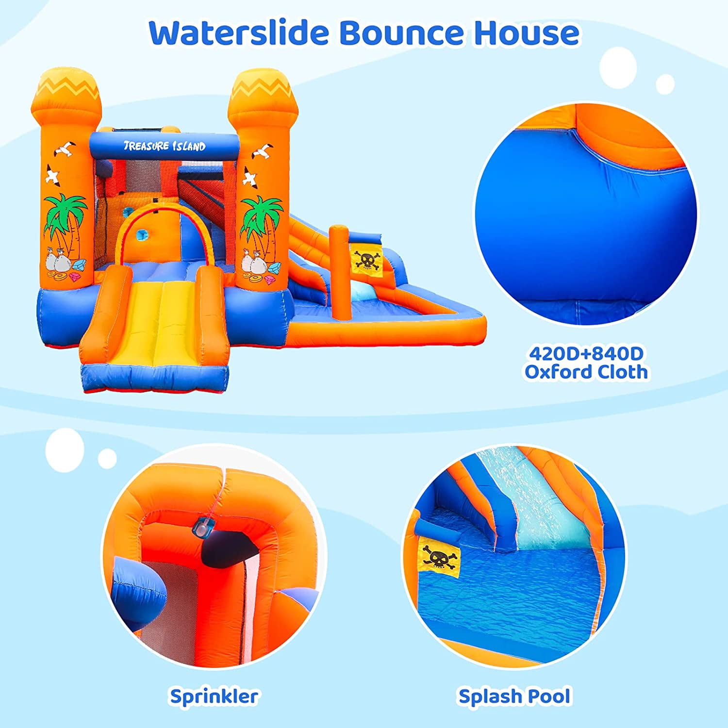 Arlopu Inflatable Water Slide Bounce House with Blower， Outdoor Yard Park Jumping Castle with Play Splash Pool for Kids 2-8 Years