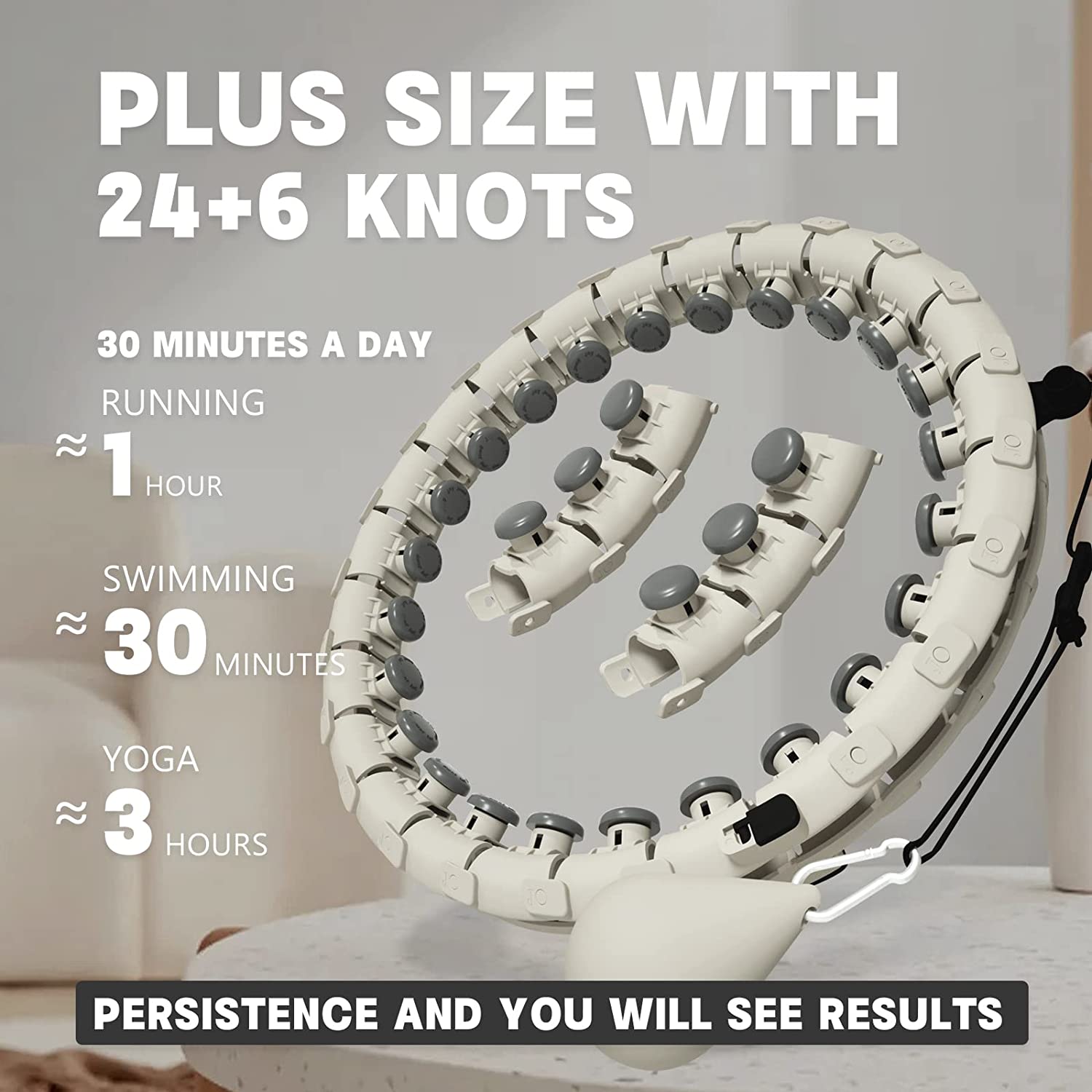 Smart Weighted Fit Hoop for Adults Weight Loss， 24 Detachable Knots， 2 in 1 Adomen Fitness Massage， Great for Adults and Beginners