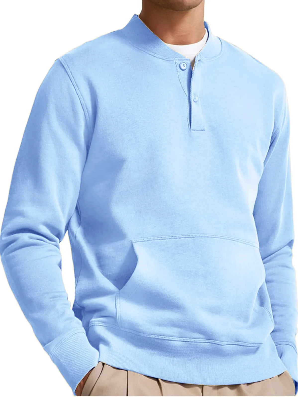 Men's Henley Casual Long Sleeve Stylish Button Pocket Pullover Sweatshirt