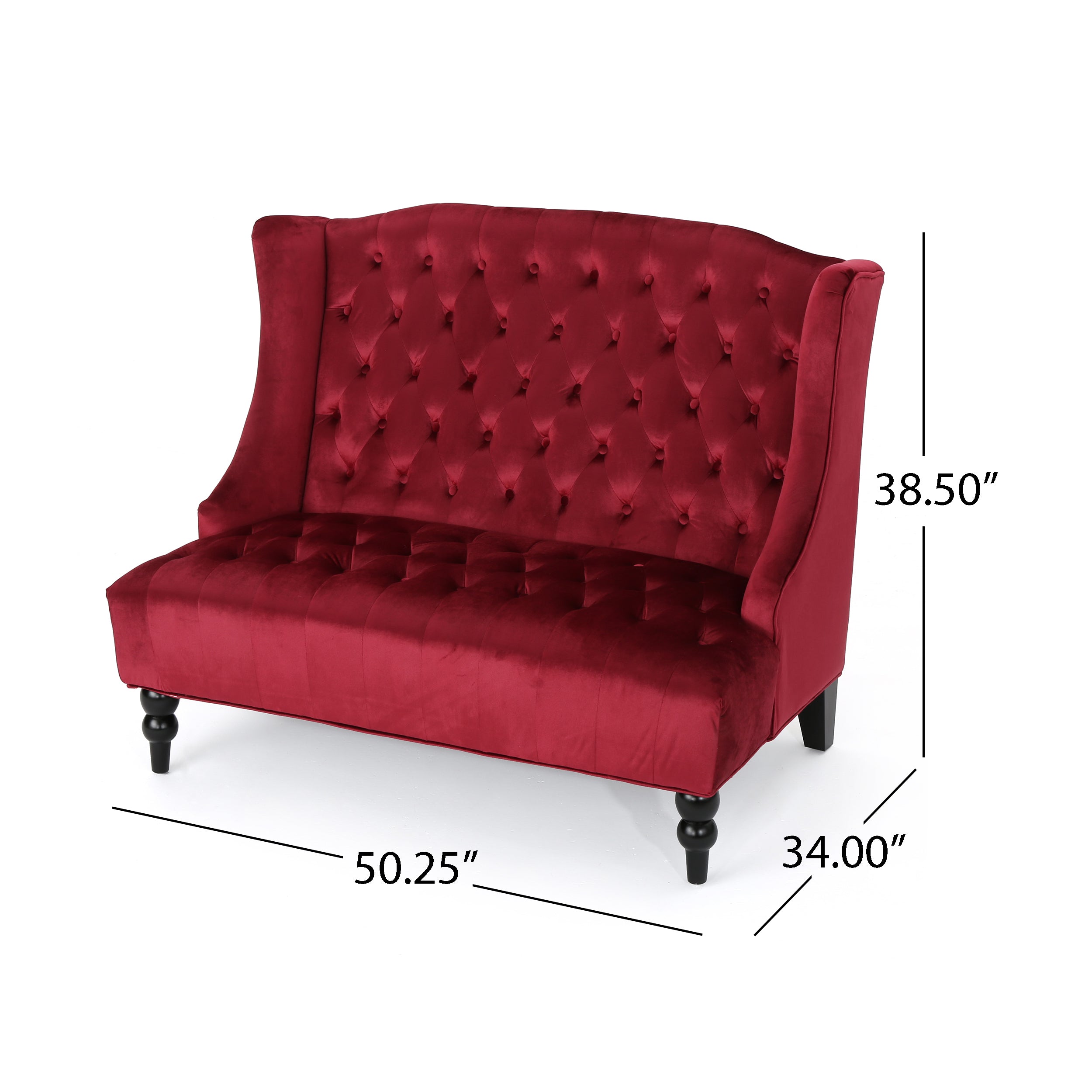 Leona French Style High Back Tufted Winged Velvet Loveseat