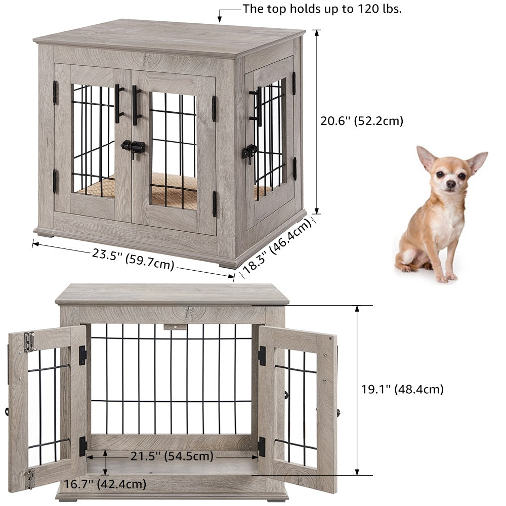Unipaws Furniture Style Dog Crate End Table with Pet Bed， Small