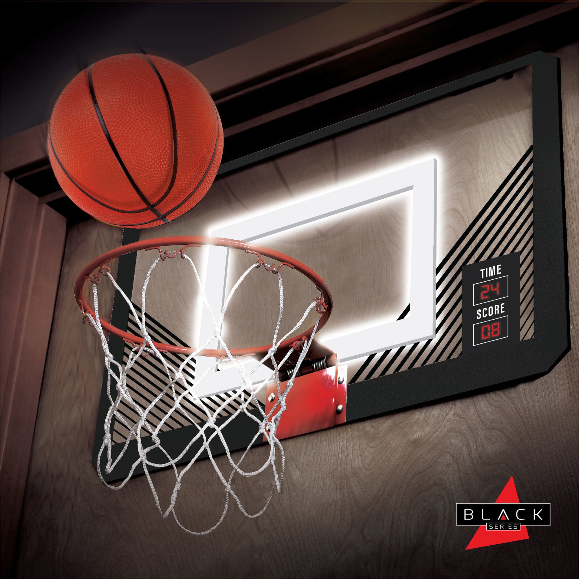 Black Series LED Light-Up Basketball 18 Inch Hoop Sports Game with Mini Ball for Indoor/Outdoor Play During the Day or Night -Slam Dunk Approved