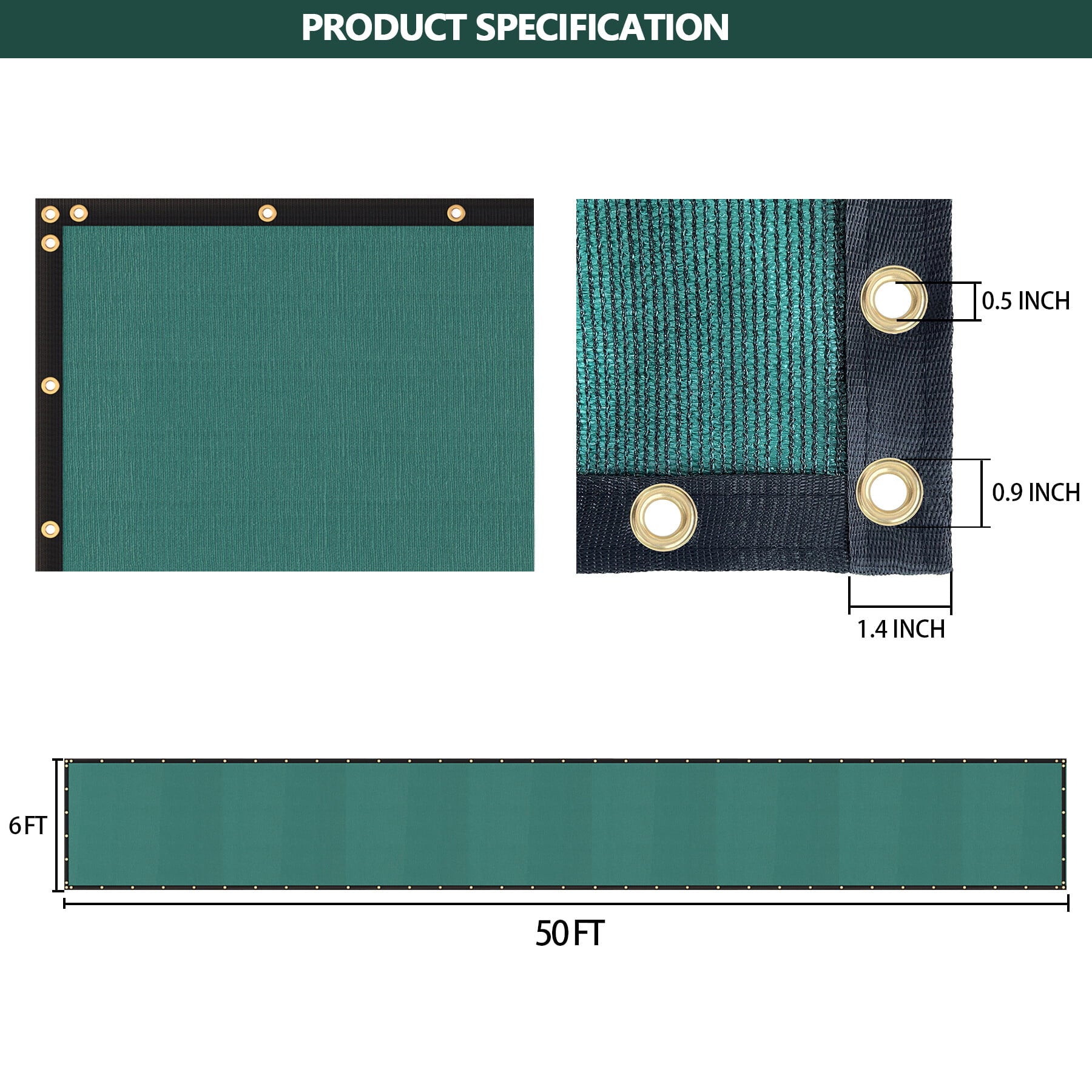 HomGarden 6x50FT Heavy Duty Privacy Screen Fence, Green Garden Windscreen Mesh Fabric