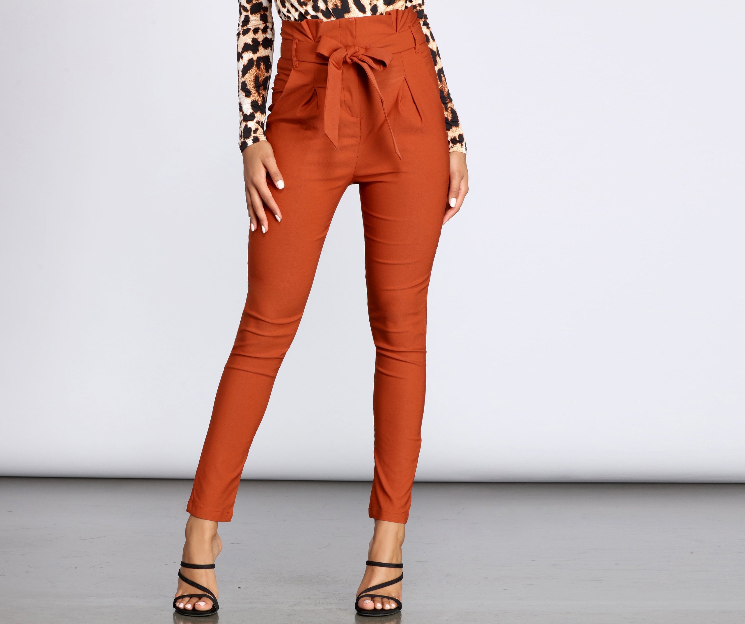 High Waist Paperbag Skinny Dress Pants