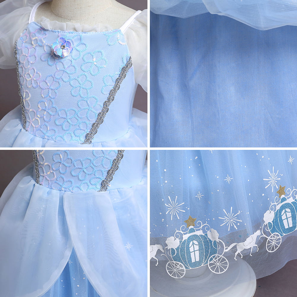 IMEKIS Cinderella Costume for Toddler Girls Princess Costumes Cinderella Dress Up Jewelry Set Crown Fairy Wand Baby Kids Halloween Cosplay Role Play Birthday Outfit 4-5 Years Blue White