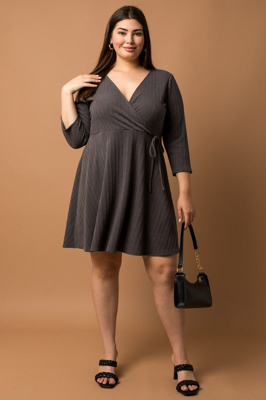 PLUS Faux Wrap Tie Dress