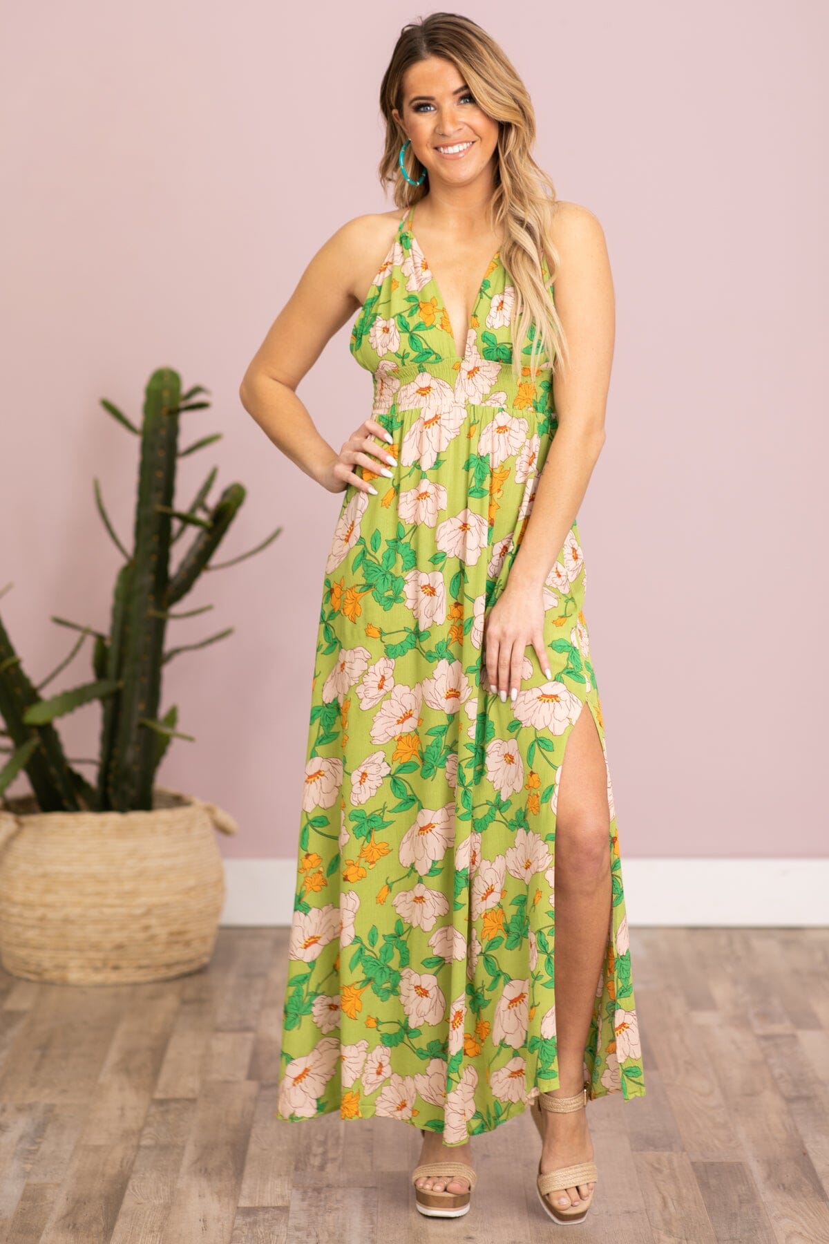 Kelly Green Multicolor Floral Print Maxi Dress