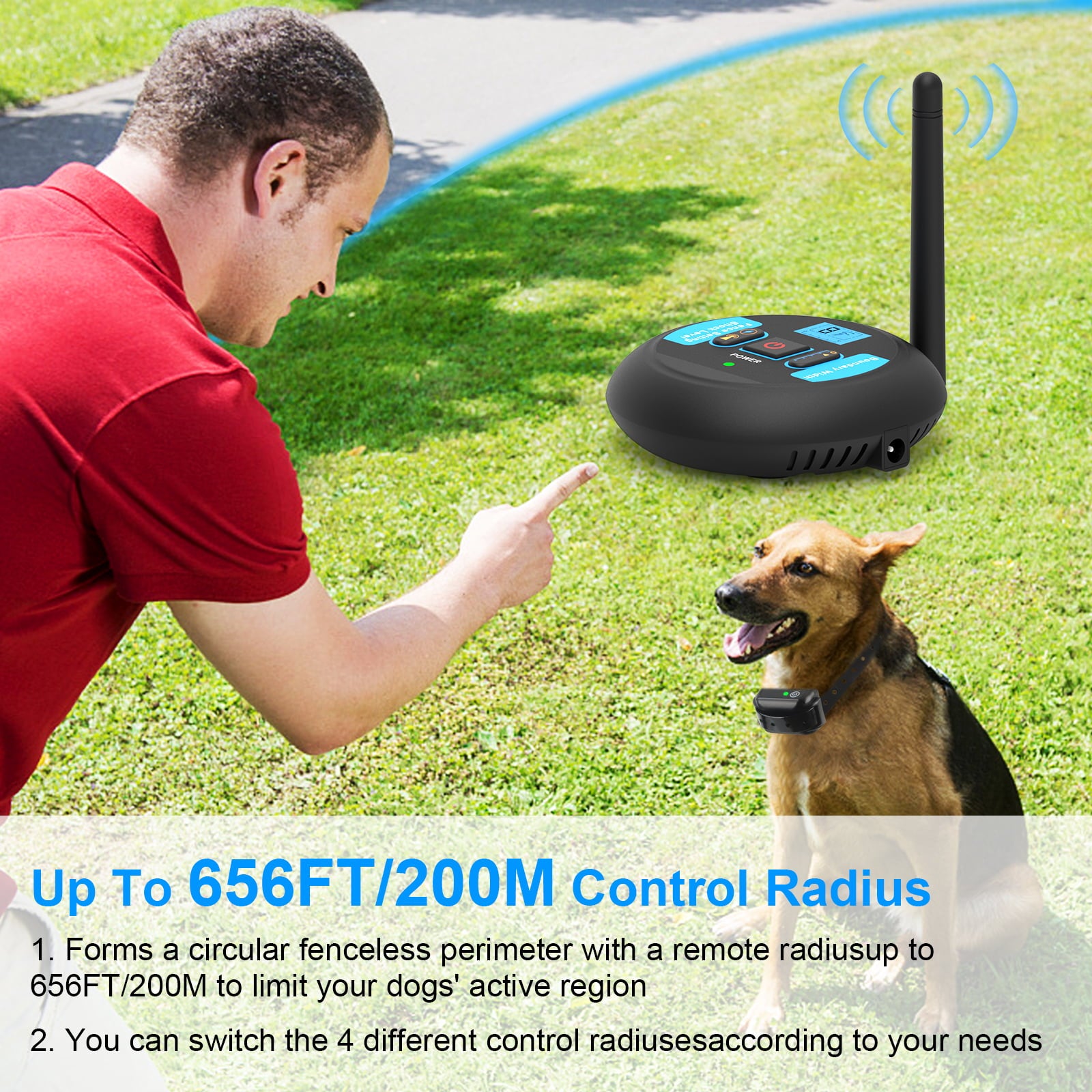 Wodondog Wireless Dog Invisible Fence for 1 Dog Signal Coverage Diameter 400M， Electric Fence and Containment System